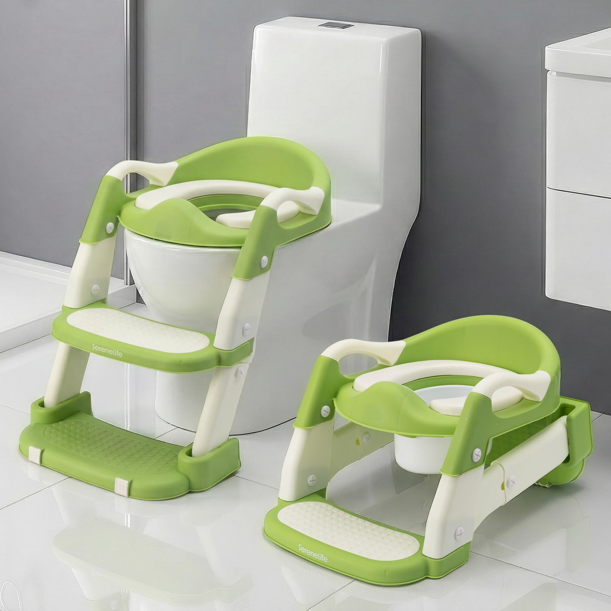 SereneLife 2-in-1 Potty Chair Potty Training Seat with Step Stool Ladder - Height Adjustable Kids Toddler Toilet Seat