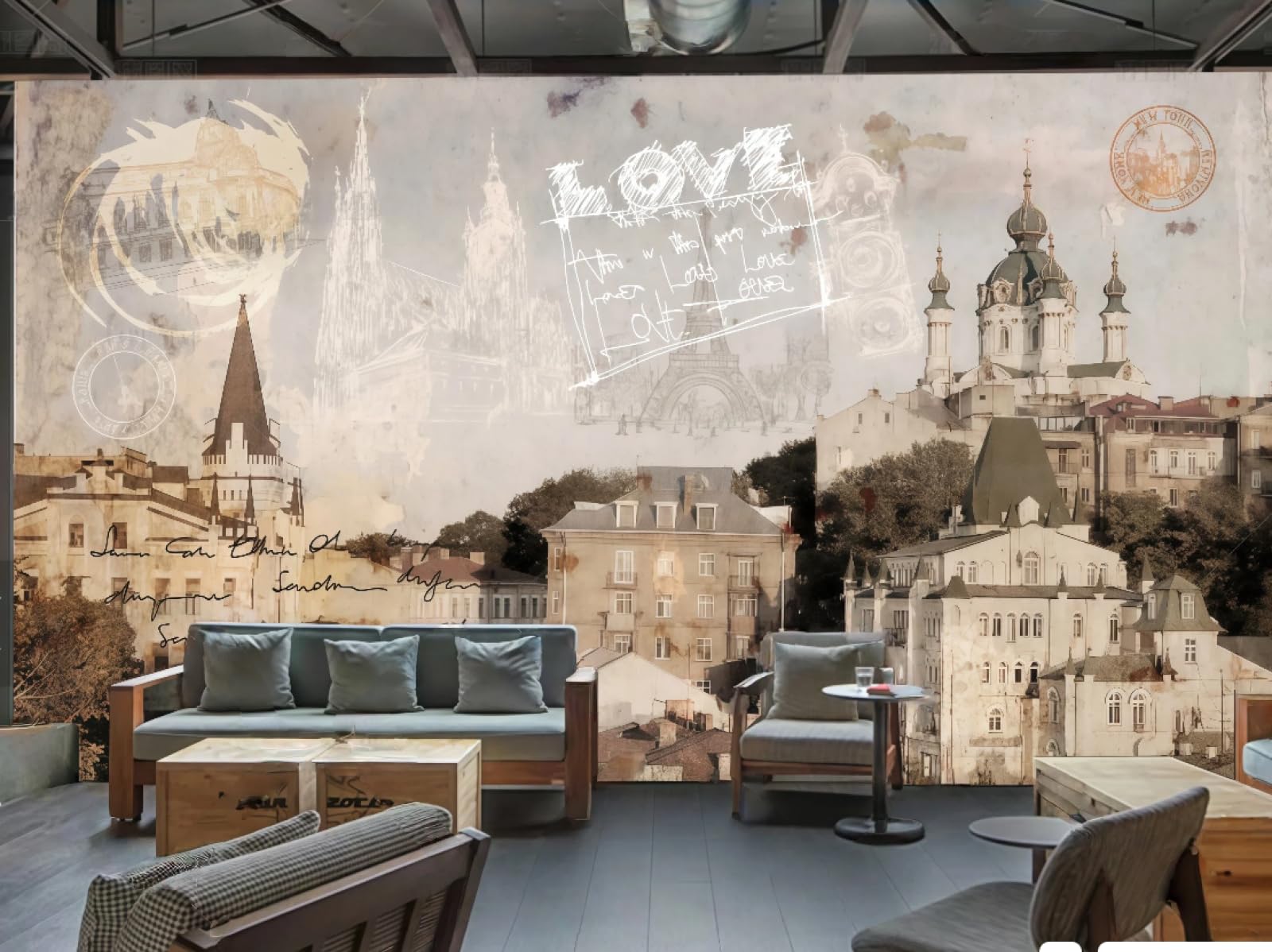 XDOUBAO Wallpaper Retro Cement Wall Personality Ancient Building Theme Beverage Shop Afternoon Tea Western Restaurant Background Wall Wallpaper Coffee Shop Mural,3D,150x105cm