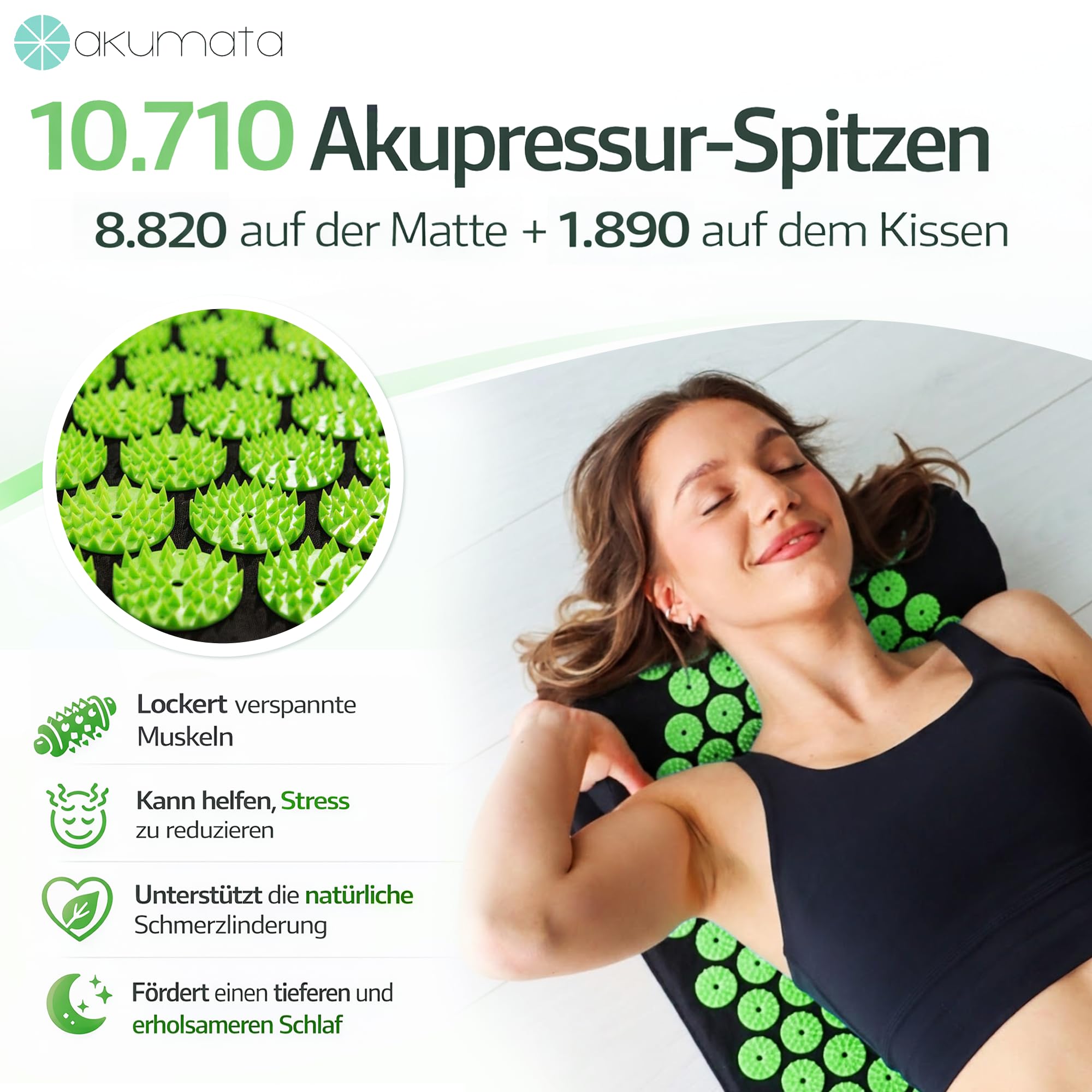 Akupressurmatte Set mit Kissen - Akkupressmatte 73cm zur Linderung von Nacken Rückenschmerzen Lenden und Füße - Reduziert Stress und Schlafstörungen