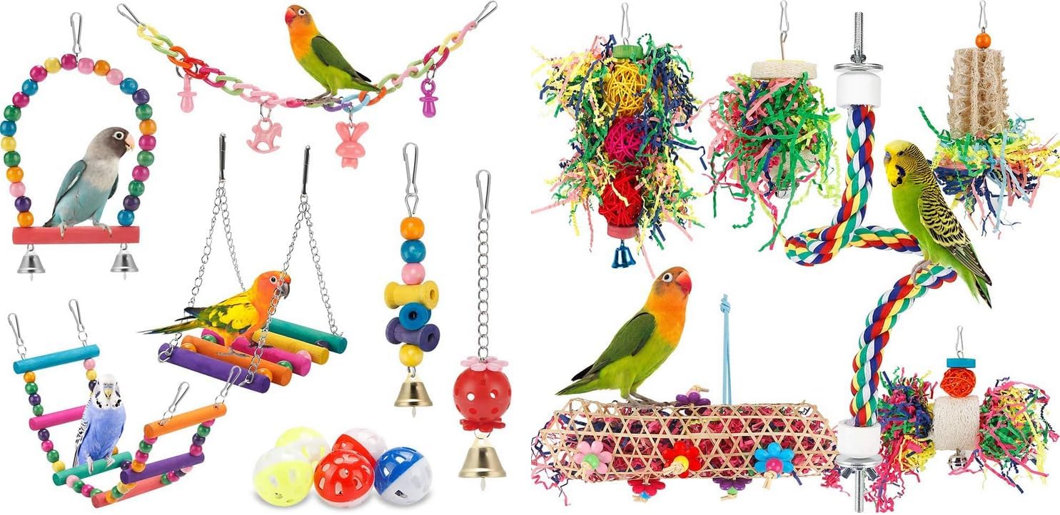 Bird Toys Bird Shredding Foraging Toys Parakeet Toy Chewing Hanging Toy Bird Shredded Paper Bird Cage Accessories Bird Rope Perch for Conure Cockatiel Budgies Lovebird Parrotlet