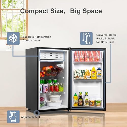 Miniatura 2 de Mini refrigerador de 3.2 pies cúbicos sin congelador, refrigerador pequeño con una sola puerta y termostato ajustable de 7 niveles, mini