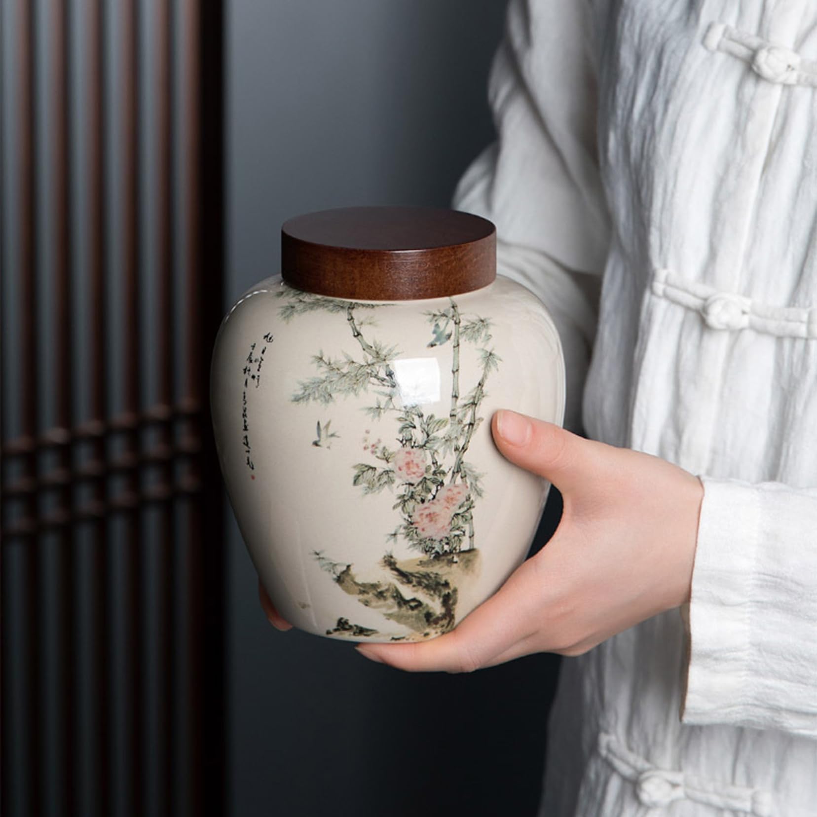 ZALTAS Ceramiczny słoik do przechowywania żywności – kanister na żywność z hermetyczną uszczelką, bambusową pokrywką i drewnianym pudełkiem na prezent, luźna herbata, kawa, orzechy przyprawy