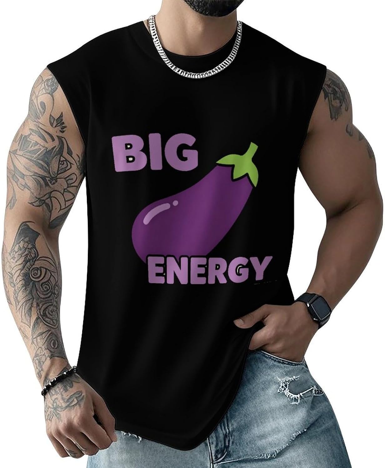 Big Energy Eggplant Men Summer Sleeveless Crew Neck Top 5XL