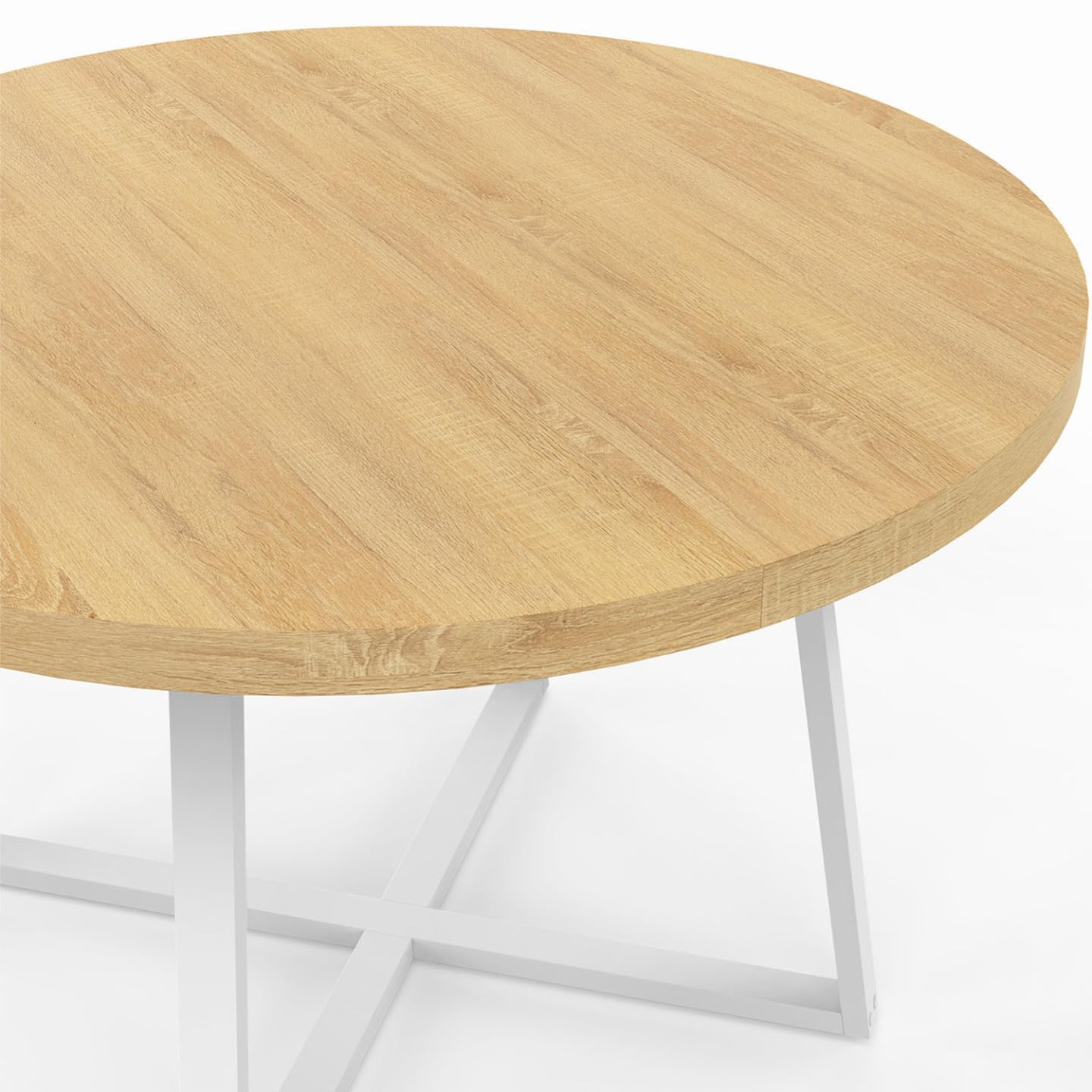 IDMarket Selma – Mesa de comedor fija redonda para 4-6 personas, madera y blanco, 110 cm