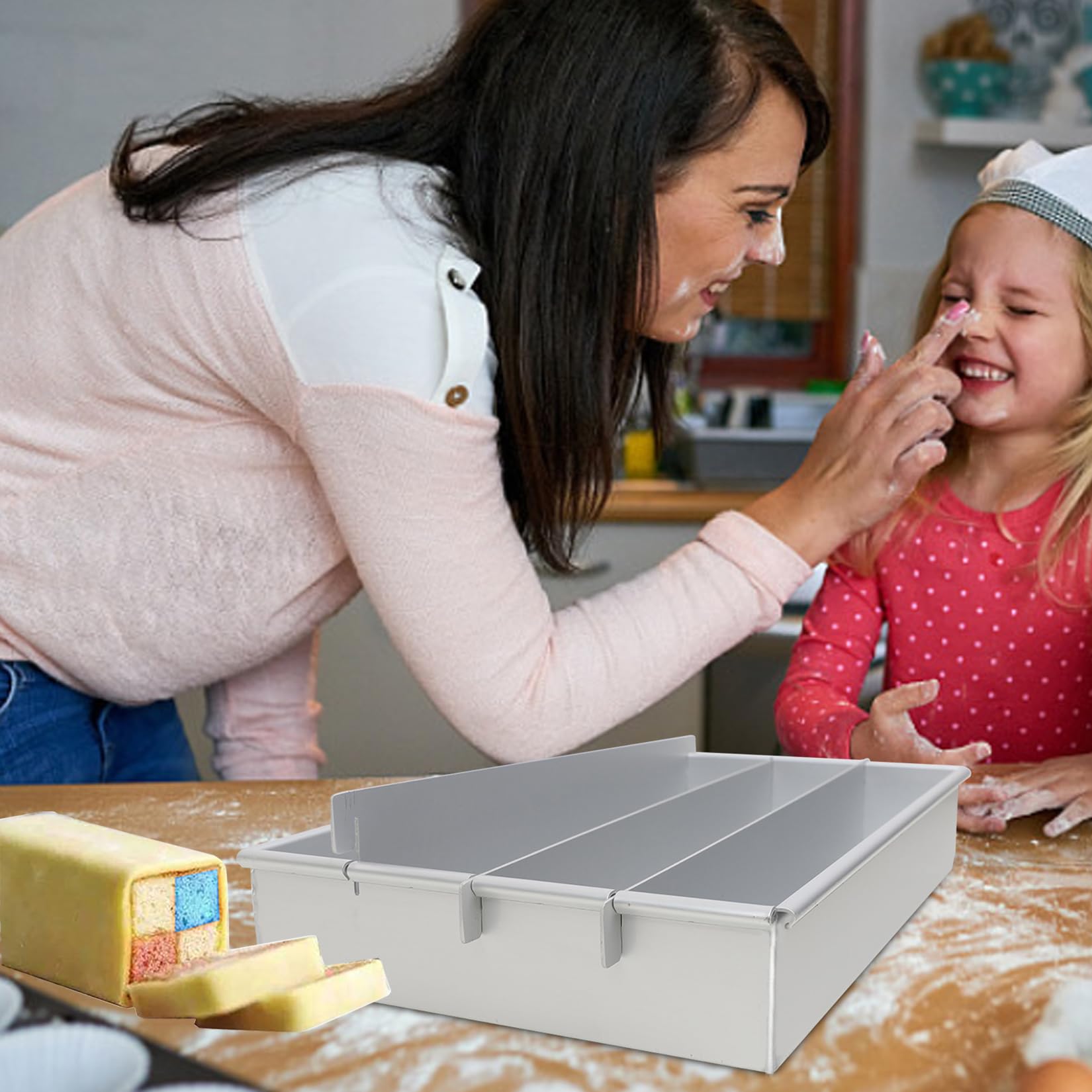 Battenberg - Molde para tartas desmontable, apto para uso alimentario con juego de espátulas para crema y tartas, molde rectangular antiadherente para hacer pasteles de brownie, molde para