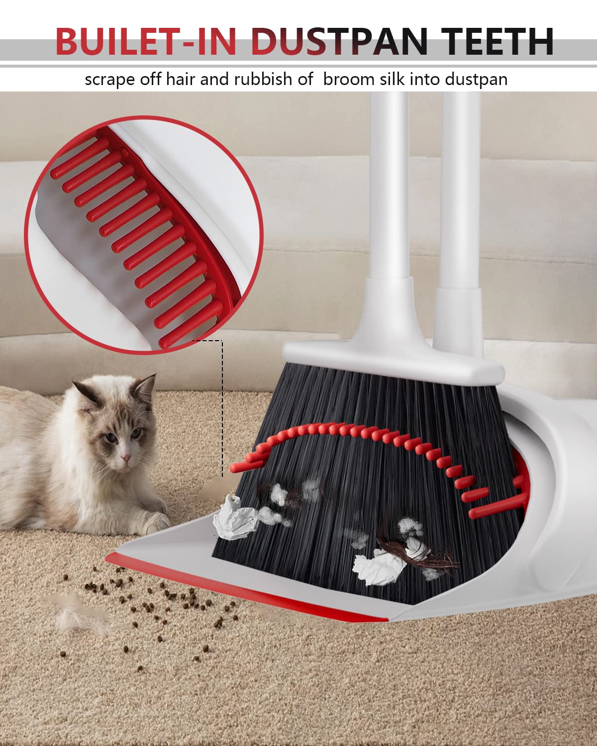 Broom and Dustpan Set, Broom and Dustpan Set for Home, Dustpan with 52" Long Handle Broom Combo Set, Standing Dustpan and Broom Set for Home Kitchen Room Office Lobby Floor Cleaning 3