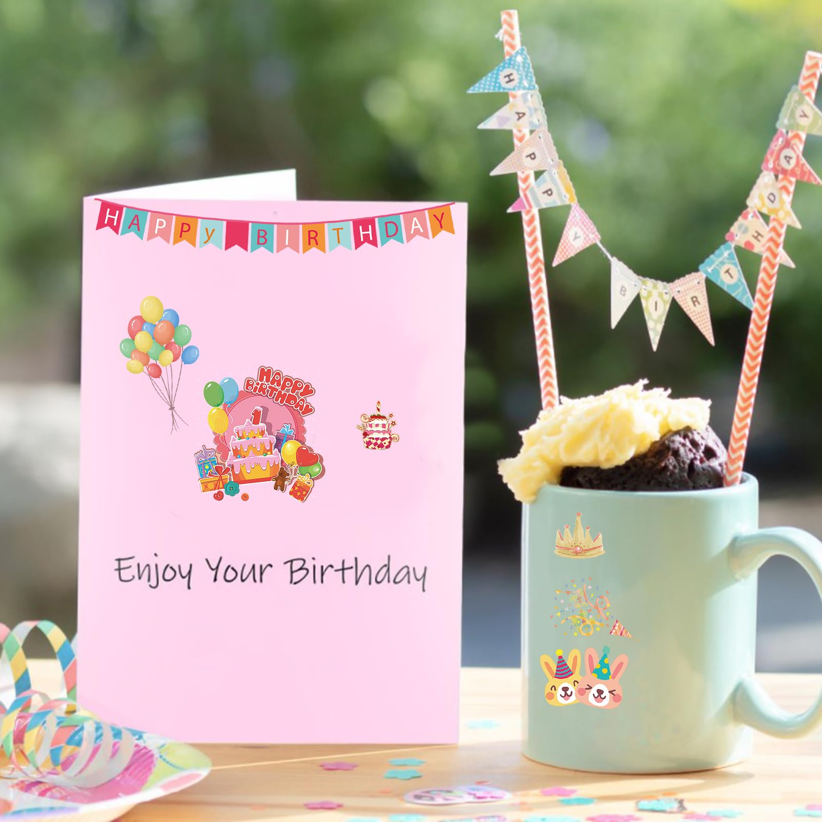 WANDIC Rub On Transfer Aufkleber - 16 Blatt Happy Birthday Motive