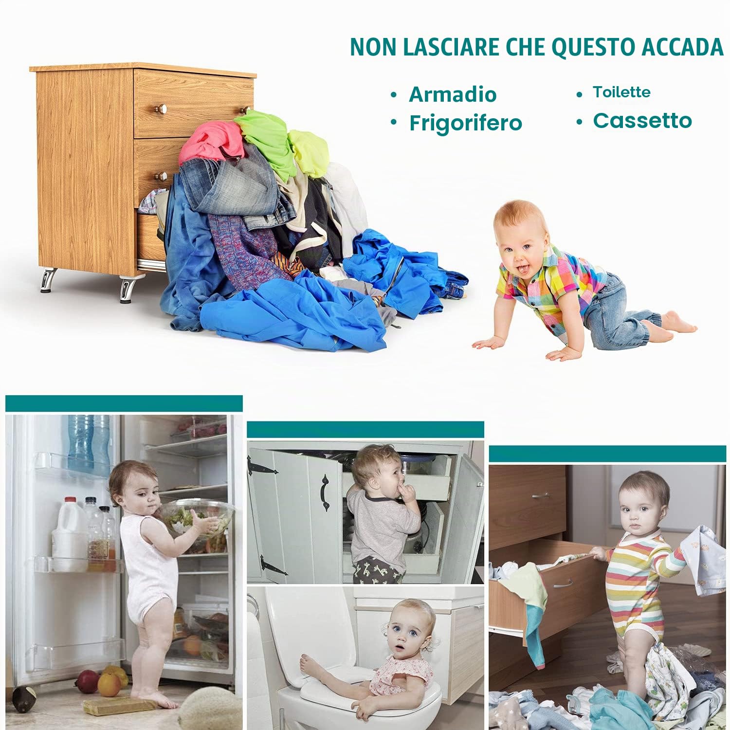 Kimsky Blocca Cassetti Bambini per Armadietto, Cassetto, Frigorifero, Sicurezza Senza Perforazione, Bianco