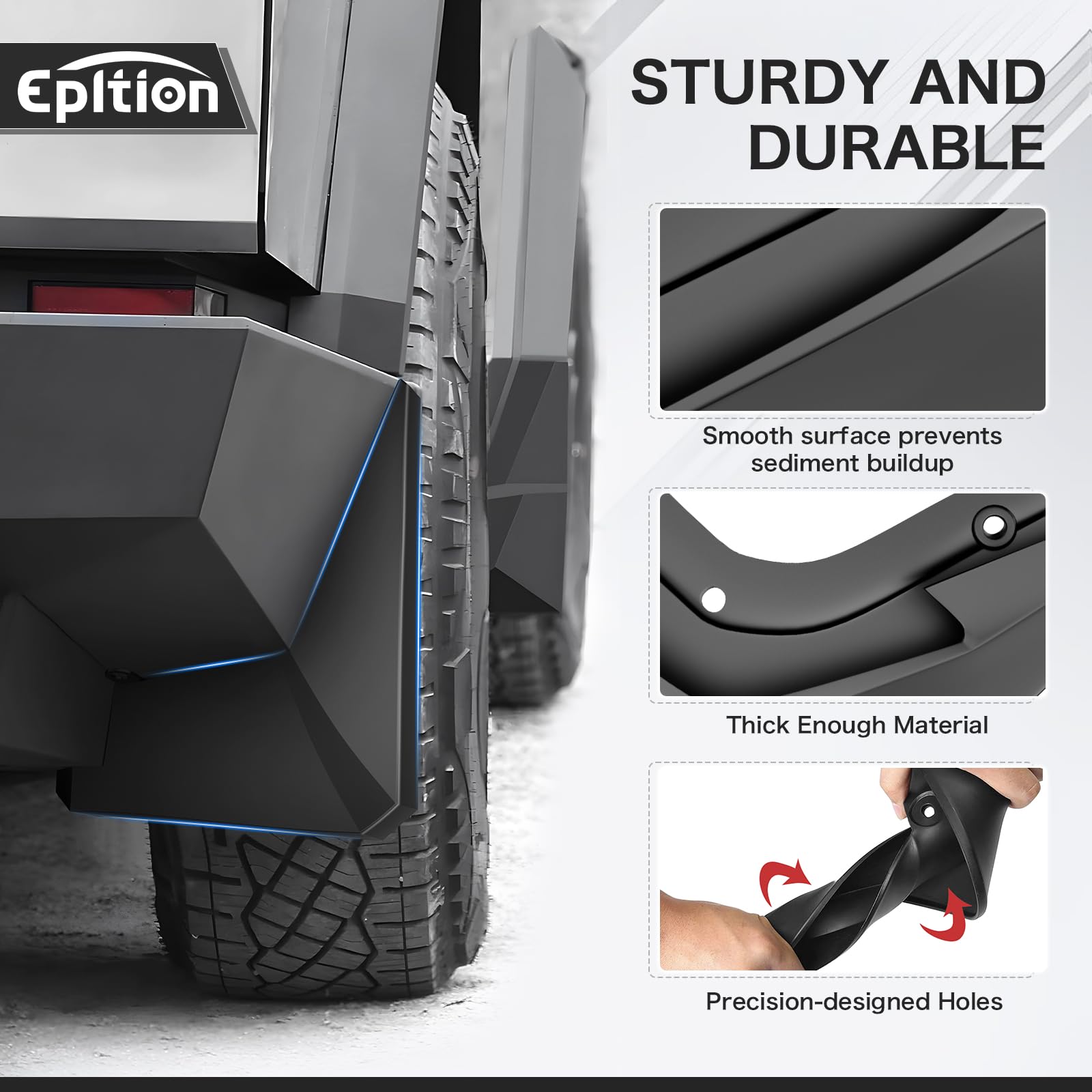 Nounaik Mud Flaps For Tesla Cybertruck 2023-2024 - 4PC No-Drill Splash Guards, PP Material