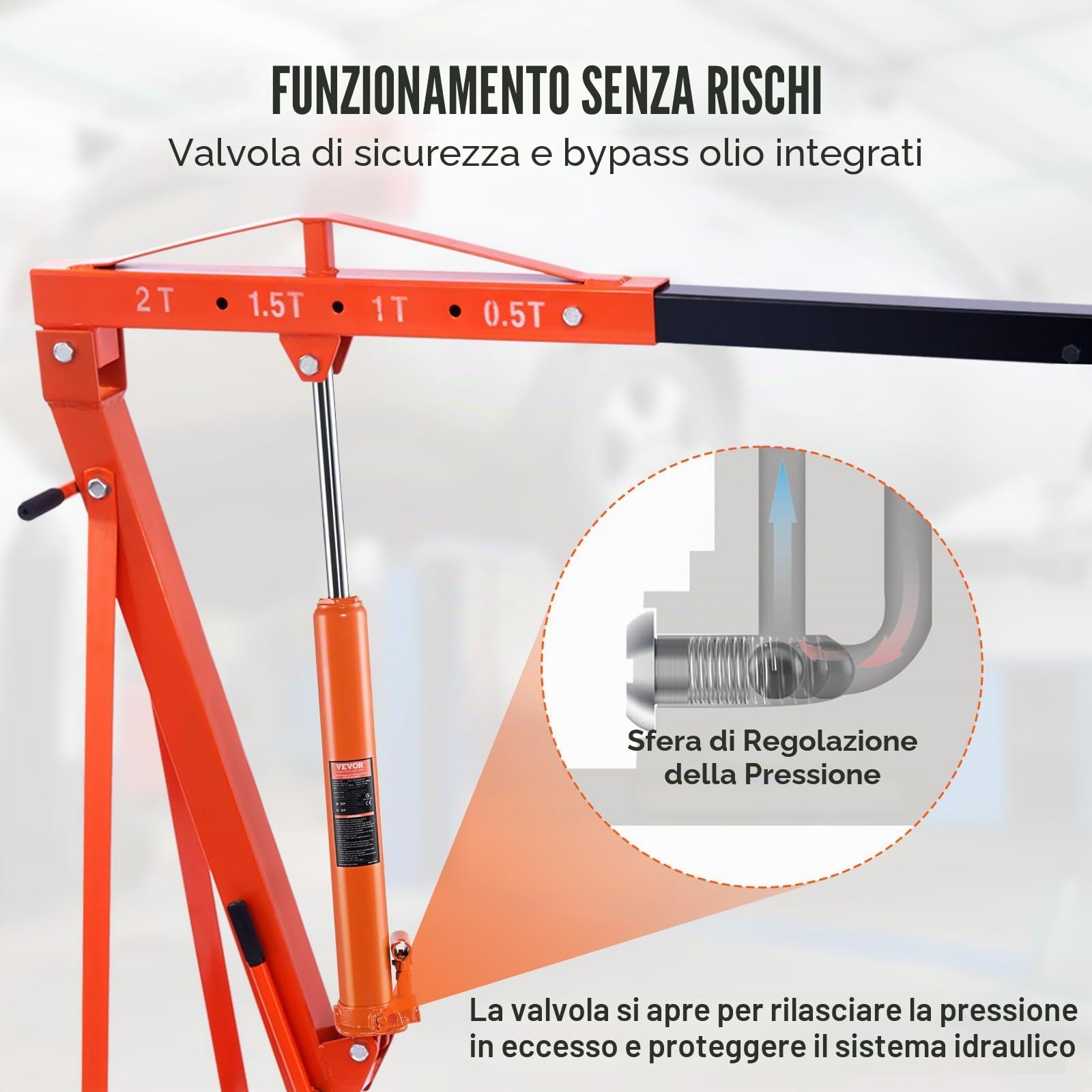 VEVOR Cric Idraulico Lungo, Cilindro di Sollevamento Motore 8 Tonnellate Base a Forcella, Cilindro Idraulico per Paranchi di Sollevamento Motore, Garage/Negozio, Meccanico, Agricolo