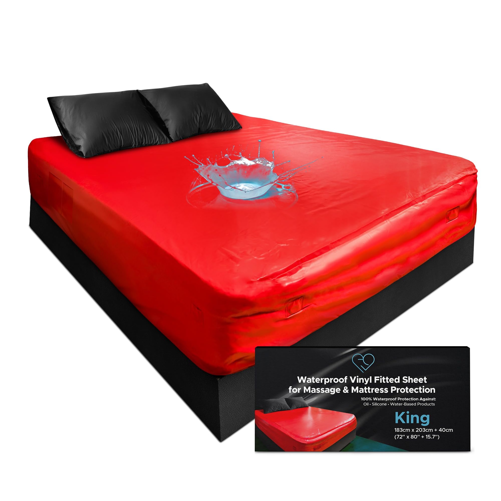 Rotes, wasserdichtes, rutschfestes Vinyl-Spannlaken, King 183x203 cm