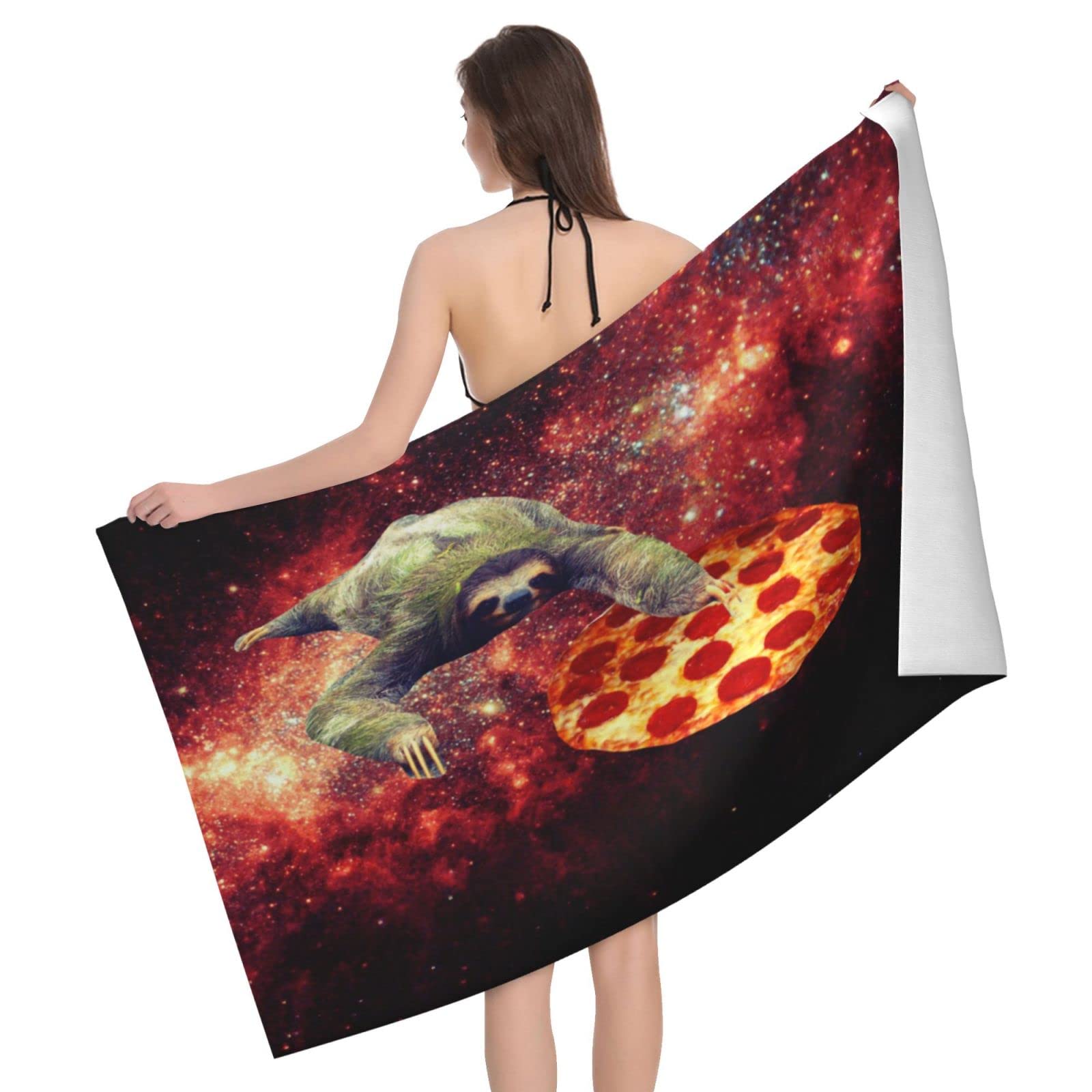Lawenp Sloth Pizza Star Galaxy Beach Towel, Lightweight Sand Free Quick Dry Microfiber Absorbent Bath Towel for Kids, Adults, Swimming, Bath, Yoga, Pool, Travel, Camping 32"X52"