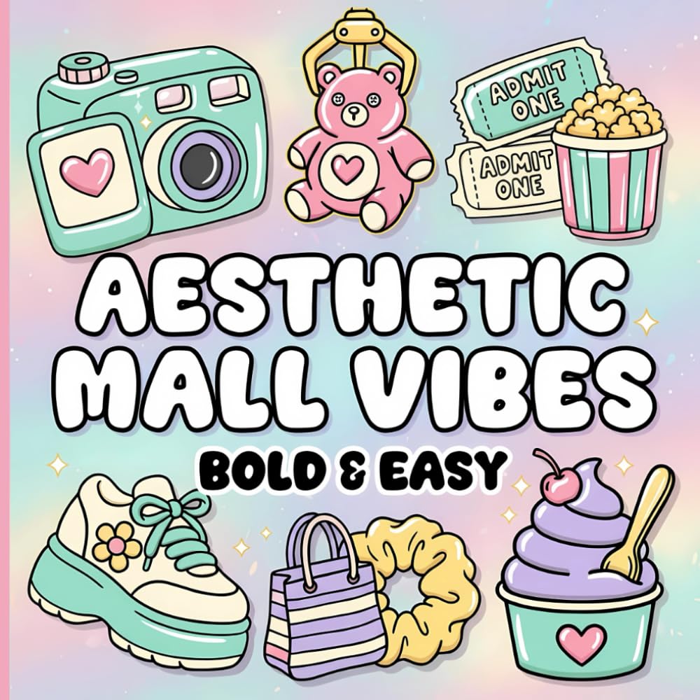 Aesthetic Mall Vibes: A Bold and Easy 90s Coloring Book with Simple Retro Designs, Food Court Snacks, and Nostalgic Treasures for Stress-Free Fun