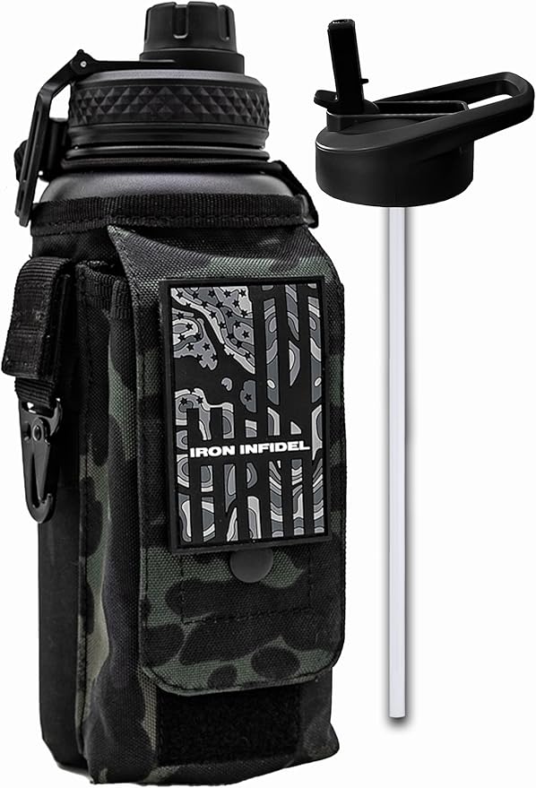 Iron Infidel Battle Bottle 32 Oz Insulated Water Bottle with Straw Lid & Chug Cap