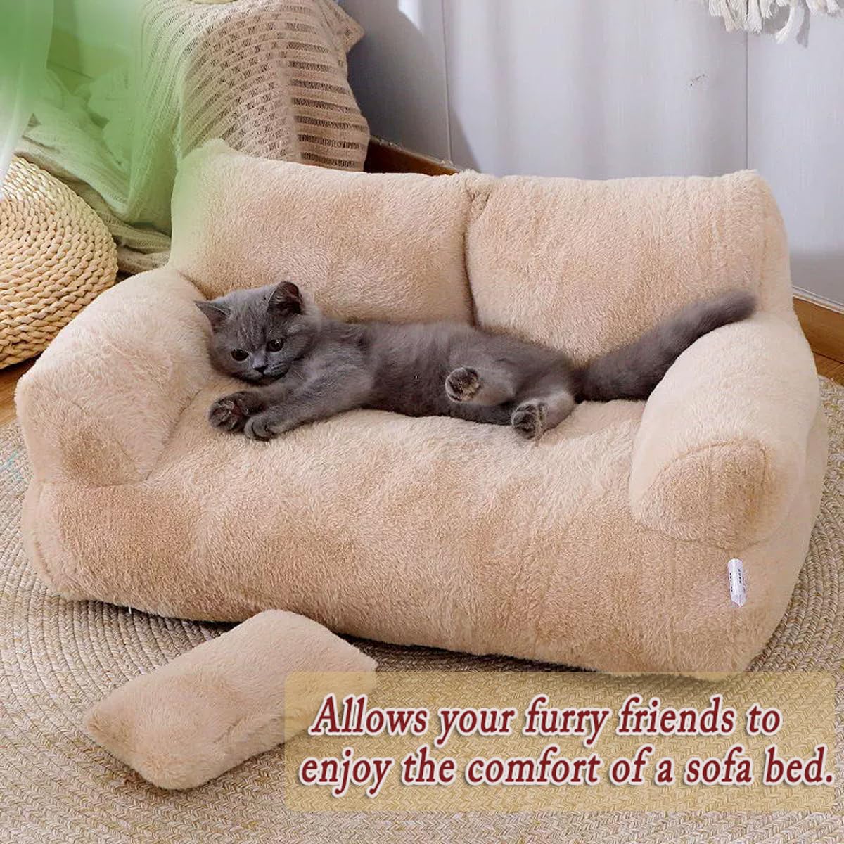 Sofá cama suave para mascotas, sofá cama para gatos y perros con cremallera y almohada, cojín lavable para muebles de mascotas, colchón ortopédico antideslizante y calmante (90 x 48 x 27 cm