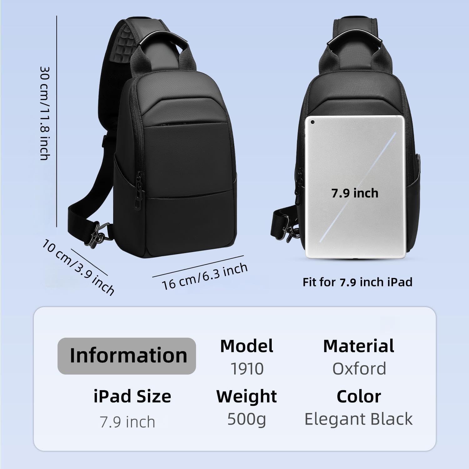 Zaino Monospalla Impermeabile Marsupio Tracolla Uomo Pratico Borsa Monospalla Piccolo per Ciclismo Viaggi Affari-Nero