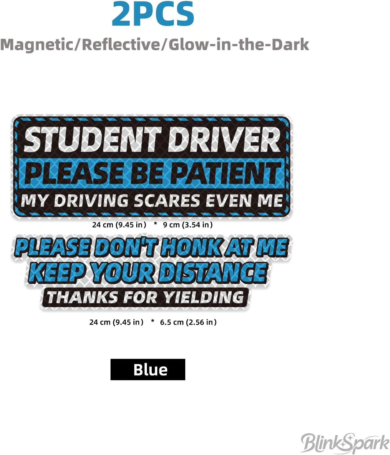2pcs Student Drive Magnet for Car, Please Be Patient Student Driver, New Drivers Sticker,Glowing Reusable Magnetic Reflective Rookie Driver Luminous Bumper Stickers (Blue)