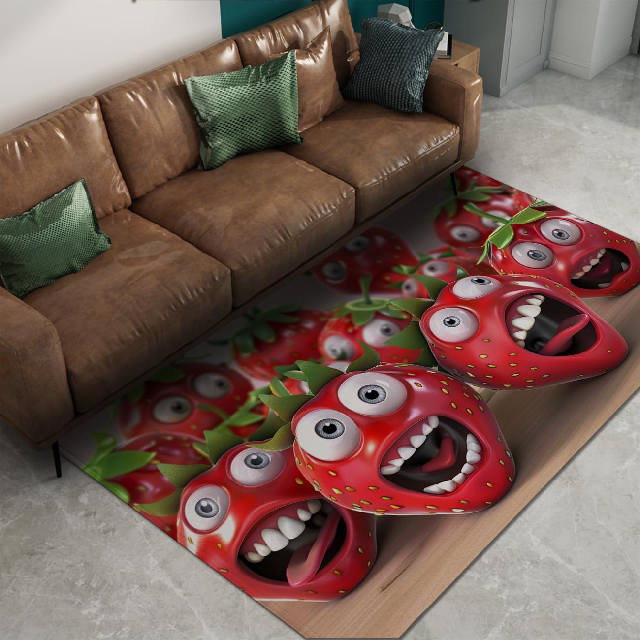 Tapis de chambre moderne rouge résistant aux glissades avec motif amusant de fraise 80x150