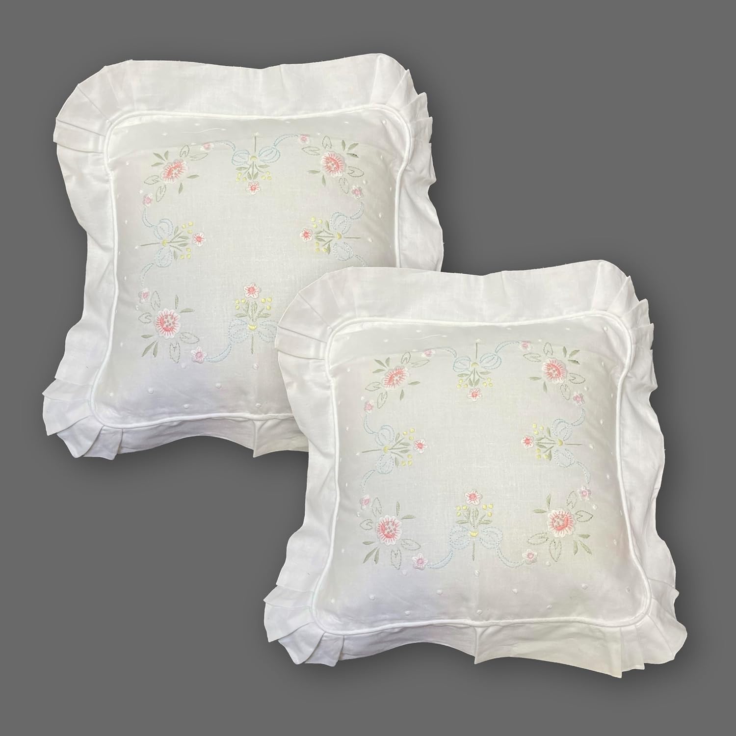 MODERN HEIRLOOM LACE 2-PC Pillow Decorative Pillow Set, 10 inches, Embroidered Floral White 10" 2 Count
