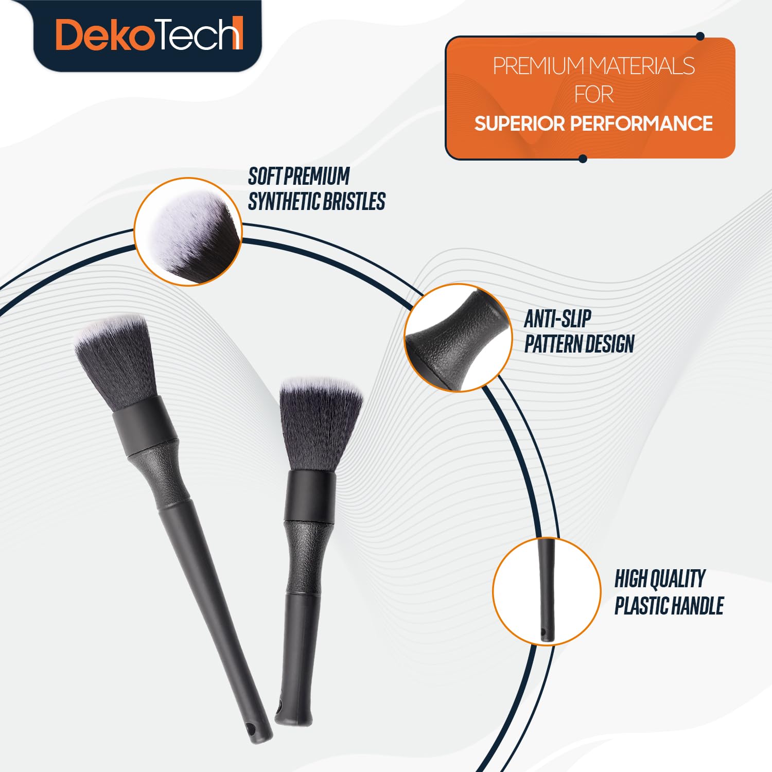DekoTech Ultra-Soft Car Detailing Brush Set - No Scratch Car Interior Cleaning Brushes with Soft Brush Head & Comfortable Grip - Clean Exterior, Interior Dash Panels Emblems Infotainment Screen