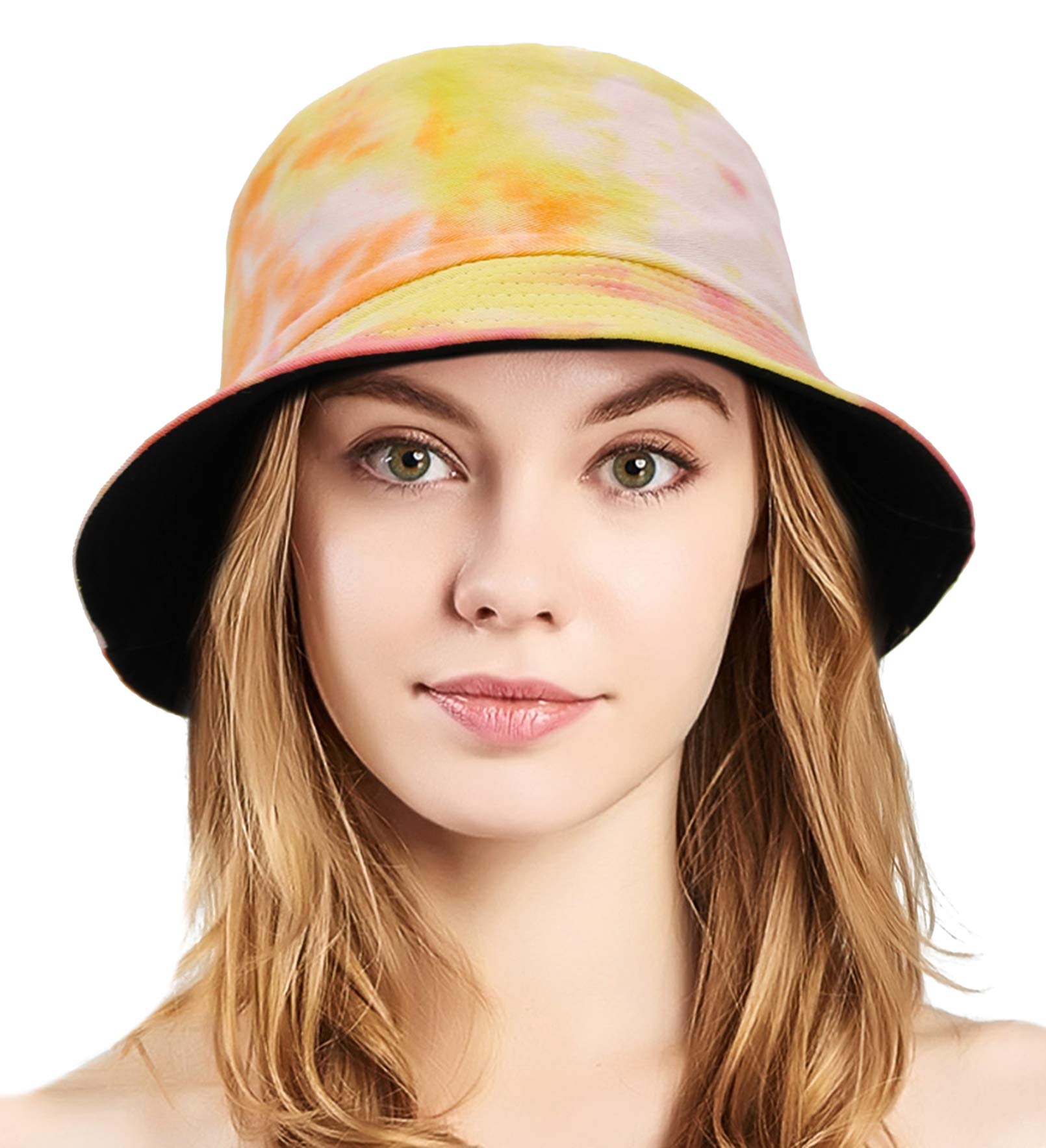 GEMVIE Sombrero de Sol Reversible y Plegable para Mujer y Hombre Playa Estilo Pescador con Doble Cara Teñido y Anudado