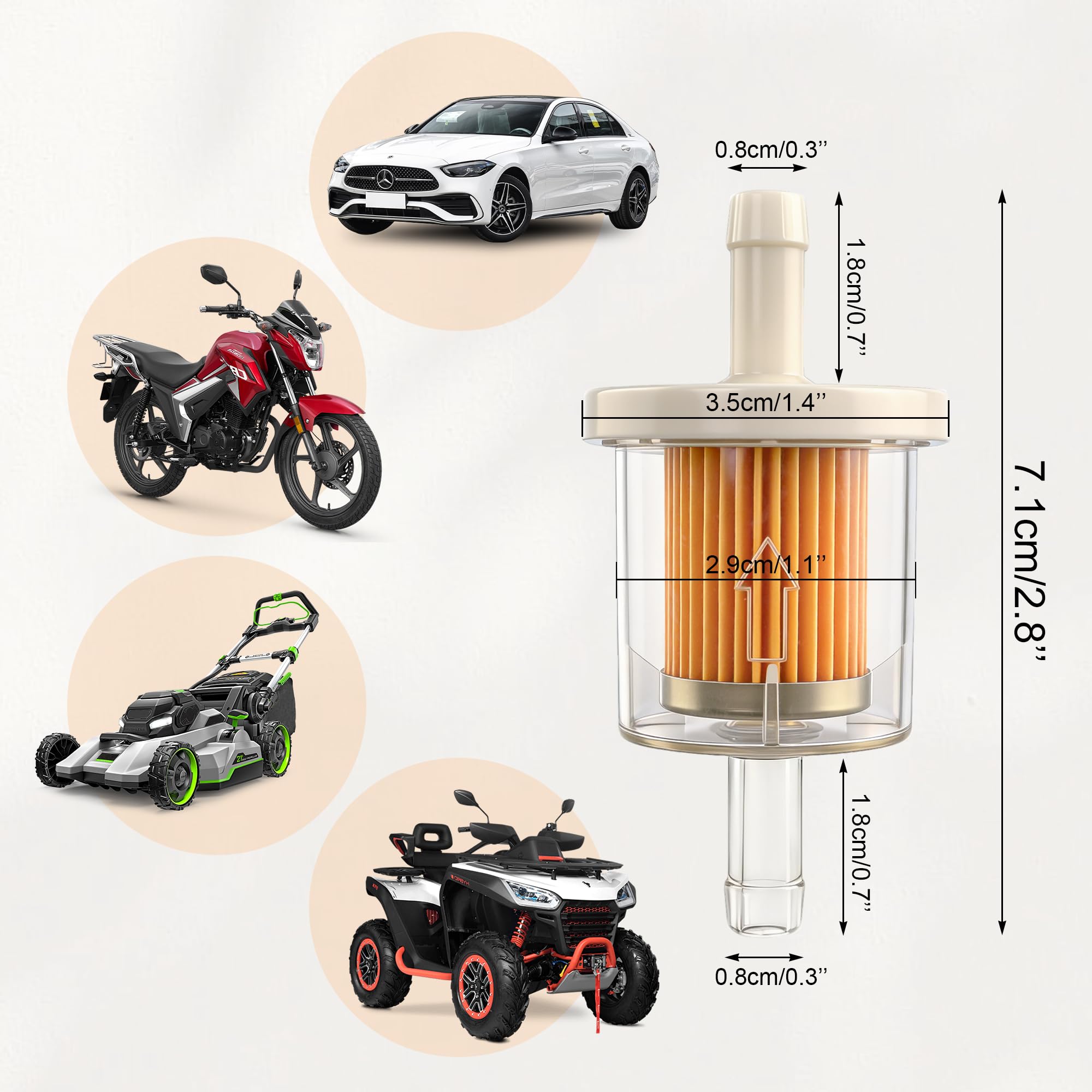 2 PCS Inline Fuel Filter Gas Filters for 8mm Motorcycles Quads Lawn Mowers Generators Karts — view 2