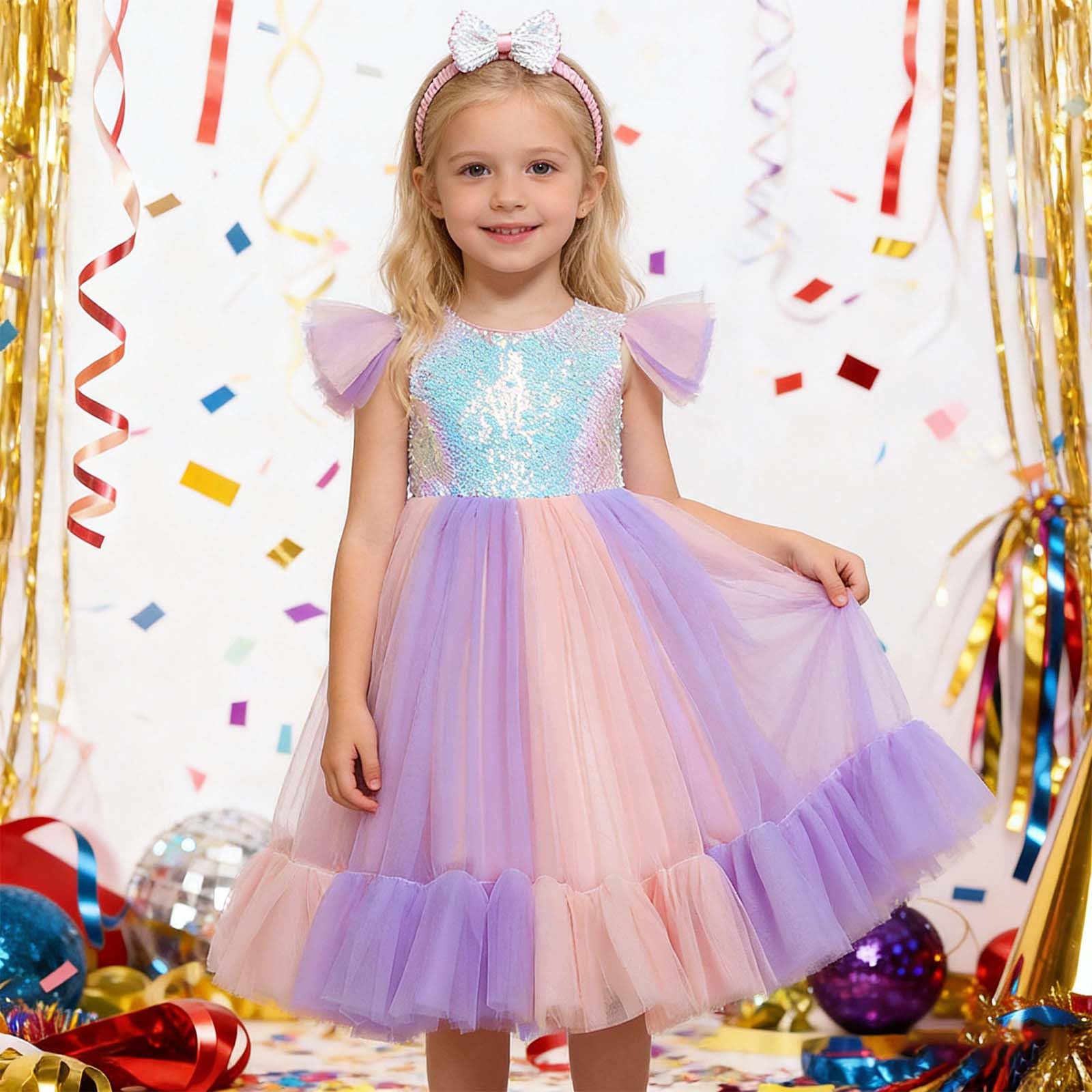 Generico Gonna Tulle Bambina Tutu Ballerina Bambina Gonna Regalo per lei Abito da Festa con Fascia Glitterata E Cerchietto, Maniche A Sbuffo E Tutu per Occasioni Eleganti