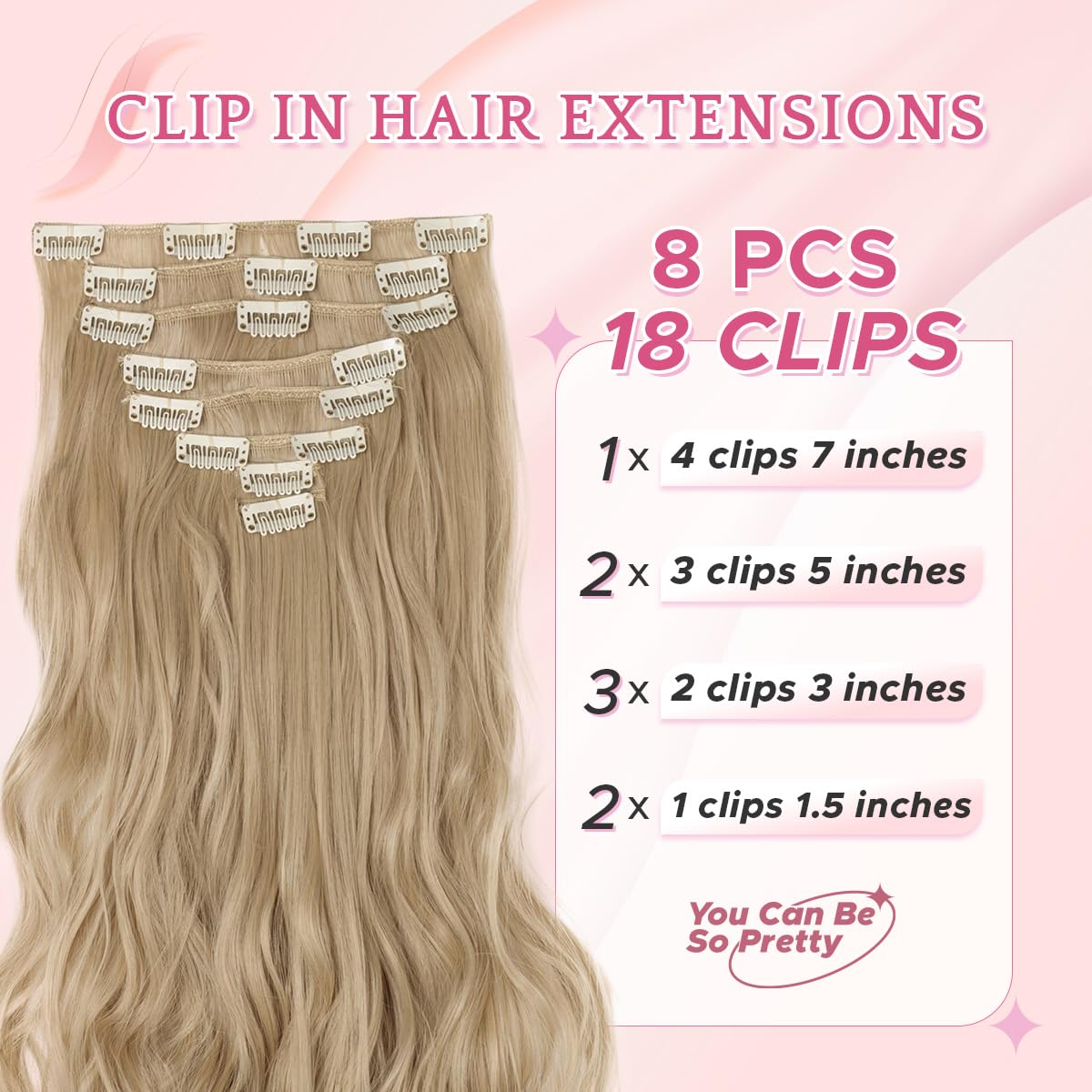 SEGO Pro Clip in Hair Extensions 8 Pcs 18 Clips Full Head Synthetic Fiber Hair Pieces for Women Curly 17 Inch (Ash Blonde & Bleach Blonde) - Image 2