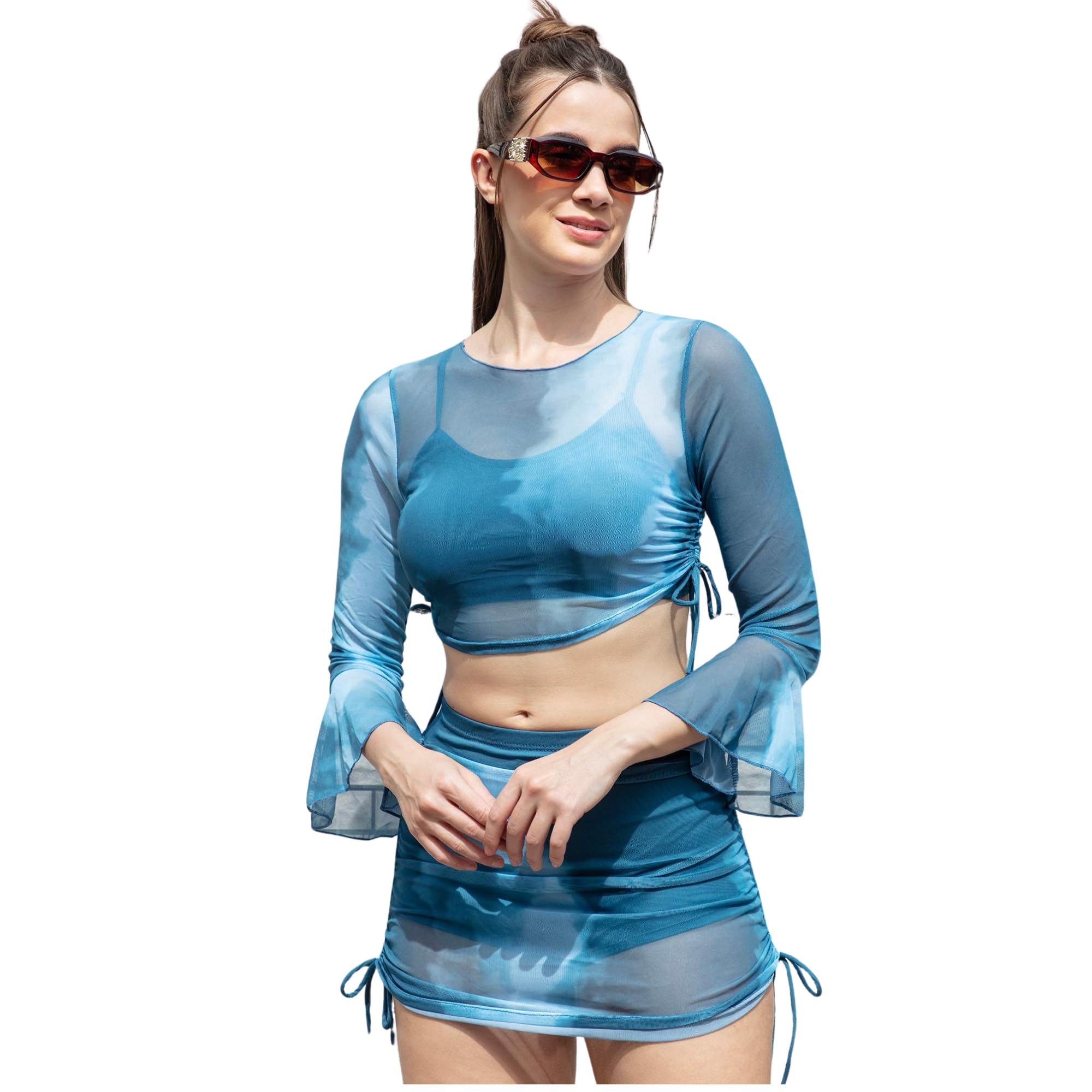 Swimsuit Blue Bikini Swimwear Bathing Split Skirt Sun Protection Hot Spring Set-image-38