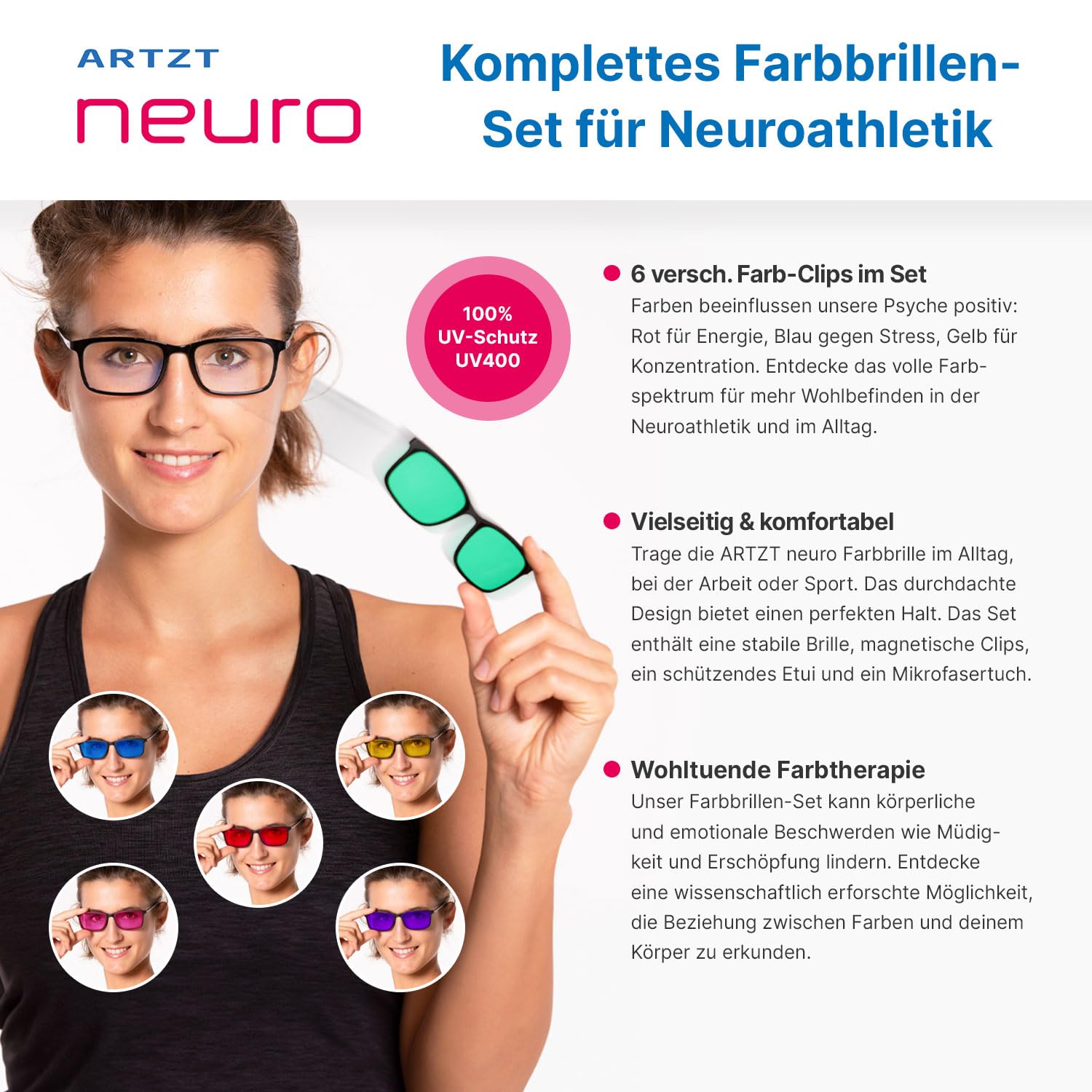 Juego de Gafas Para Terapia de Color - 6 Cómodas Gafas Para Cromoterapia y Terapia de Luz Neuroatlética - 100% Protección UV, Multicolor, Talla Única