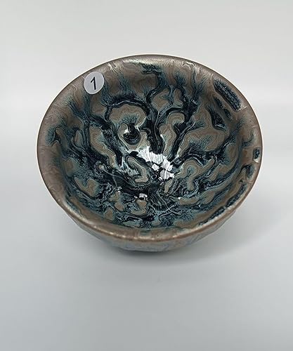 Miniatura 2 de Apingjenz Tazas de té de Tenmoku, cuencos de té de porcelana de esmalte de patrón de árbol, 4.1 fl oz, cambio de horno chino Jianzhan