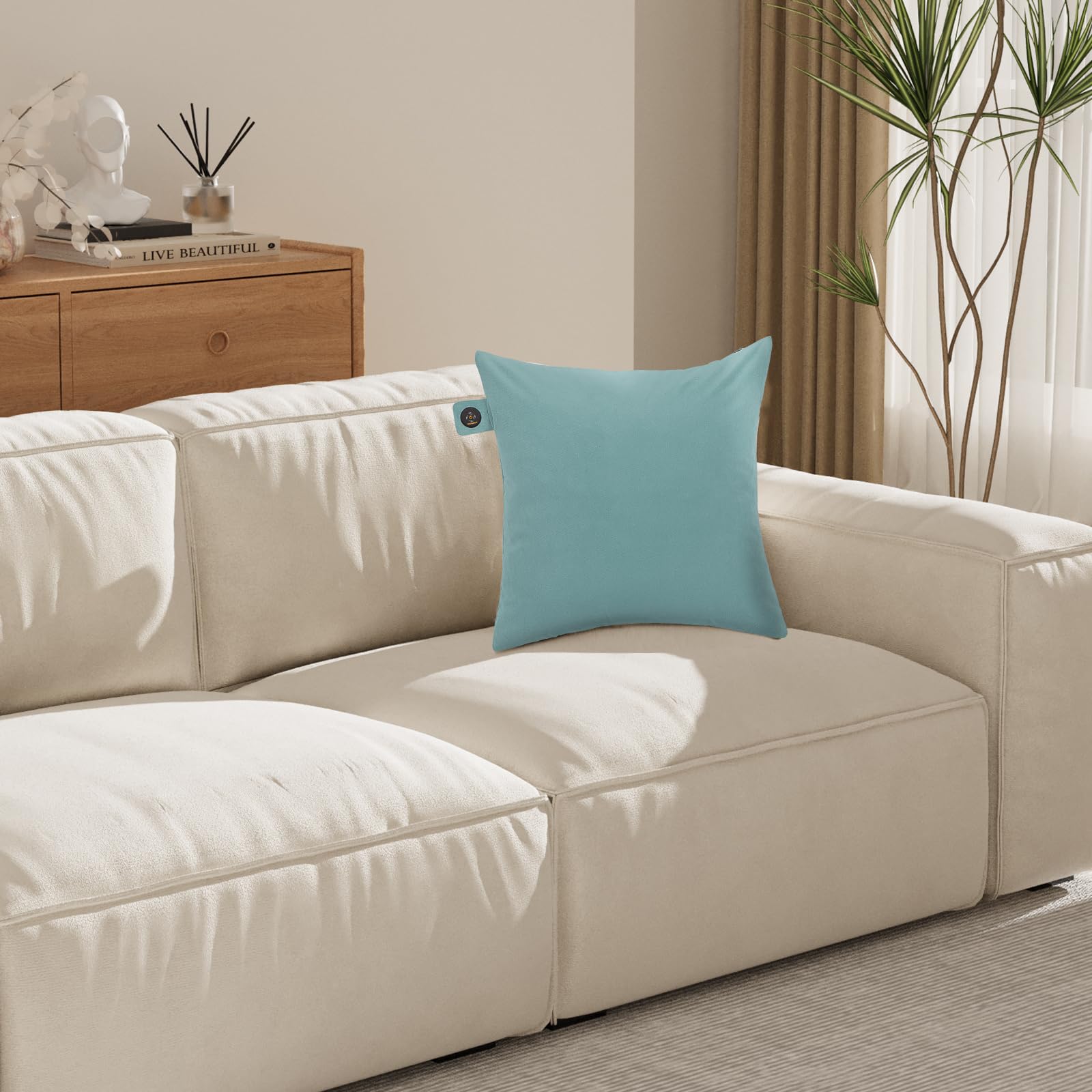 Thermrup Jumbo, cuscino riscaldante in velluto, 45 x 45 cm, con calore a infrarossi lontani (verde)