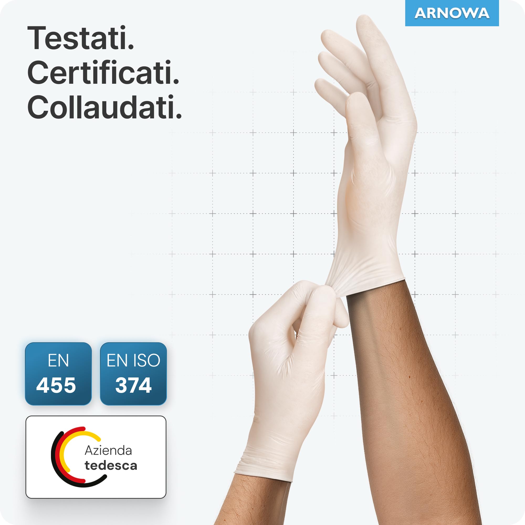 ARNOMED 100x Guanti lattice monouso M Bianco, Guanti monouso senza polvere, Guanti usa e getta resistente, Per meccanico, pulizia casa, alimenti e tattoo XS, S, M, L, XL