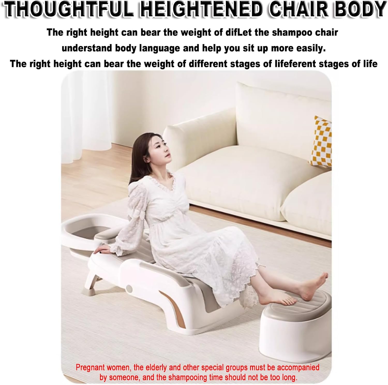 Foldable Shampoo Chair, Super Large Adjustable Bath Seat, with Soft Cushion+Wash Basin+Footstool, Convenient Drainage, for Disabled Or Injured, for Hair Washing at Home