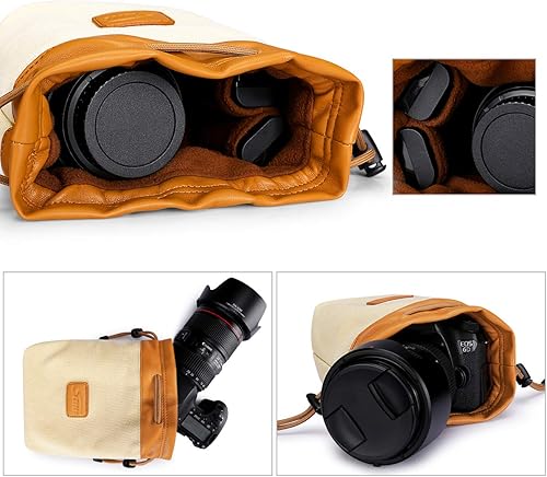 Miniatura 6 de S-ZONE Bolsa suave para cámara DSLR, bolsa de inserción con cordón, funda de lente compatible con Canon Nikon Sony