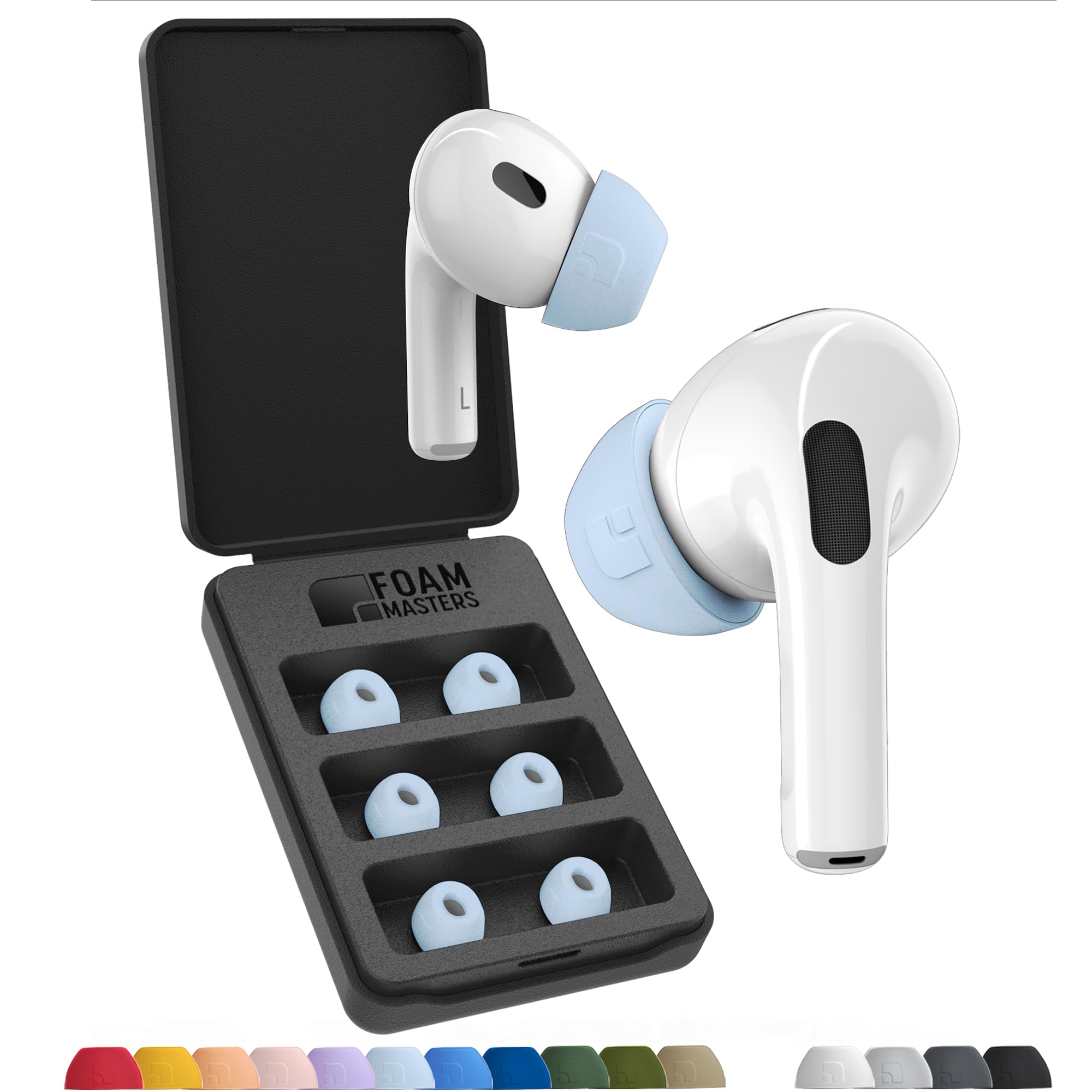 Foam Masters Ultra-Premium Memory Foam Ear Tips for AirPods Pro 1st & 2nd Gen | 3 Pairs | New Ver. | Secure Fit | Super Comfort | Better Noise Cancel