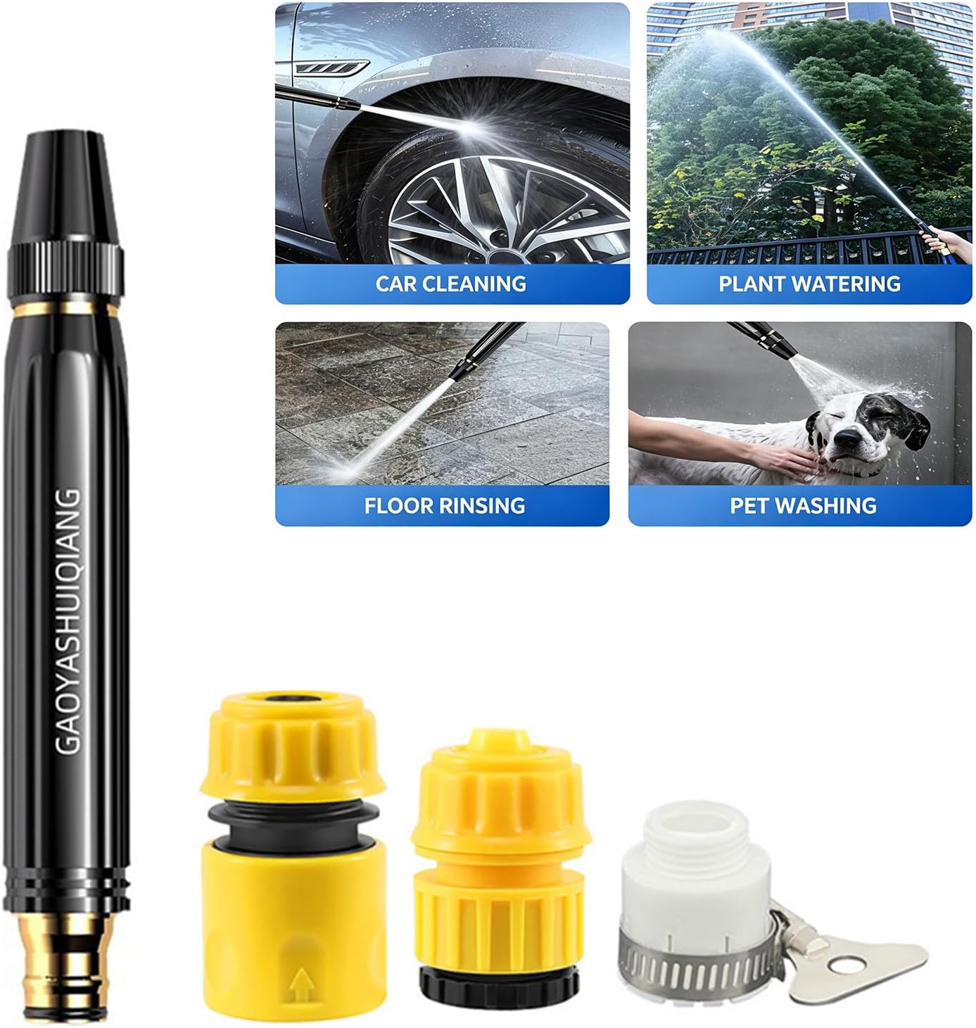 Metal and Hose Nozzle Including 3 Quick Adapters for Better Results Car Wash Water