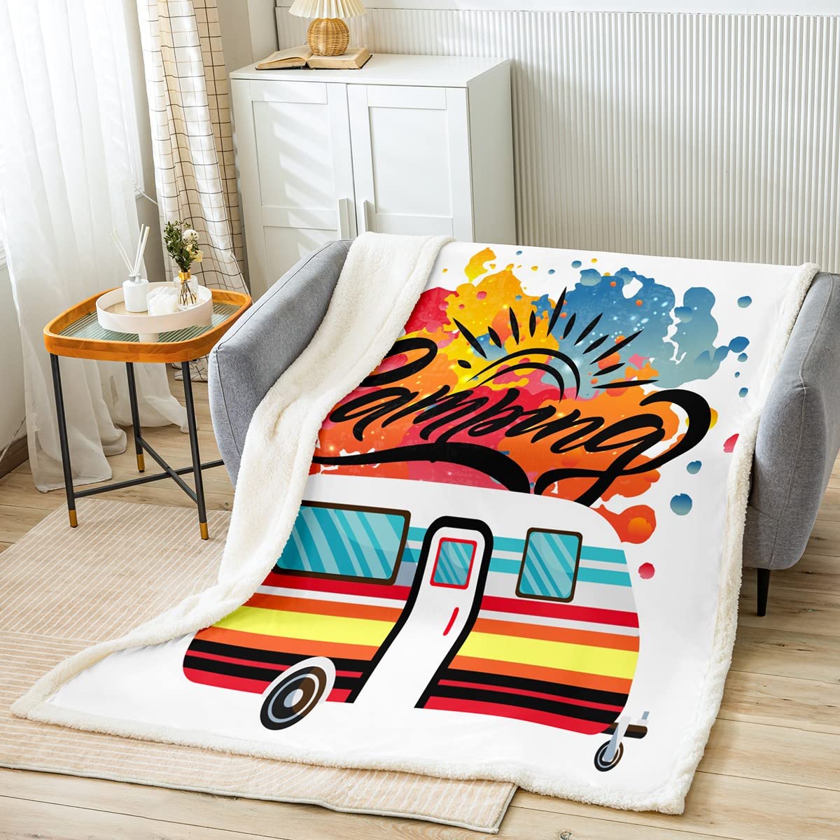 Coperta in pile da campeggio, per camper, da viaggio, per bambini, ragazzi, ragazze, camper e camper, coperta sfocata, per divano letto, queen 200 x 200 cm