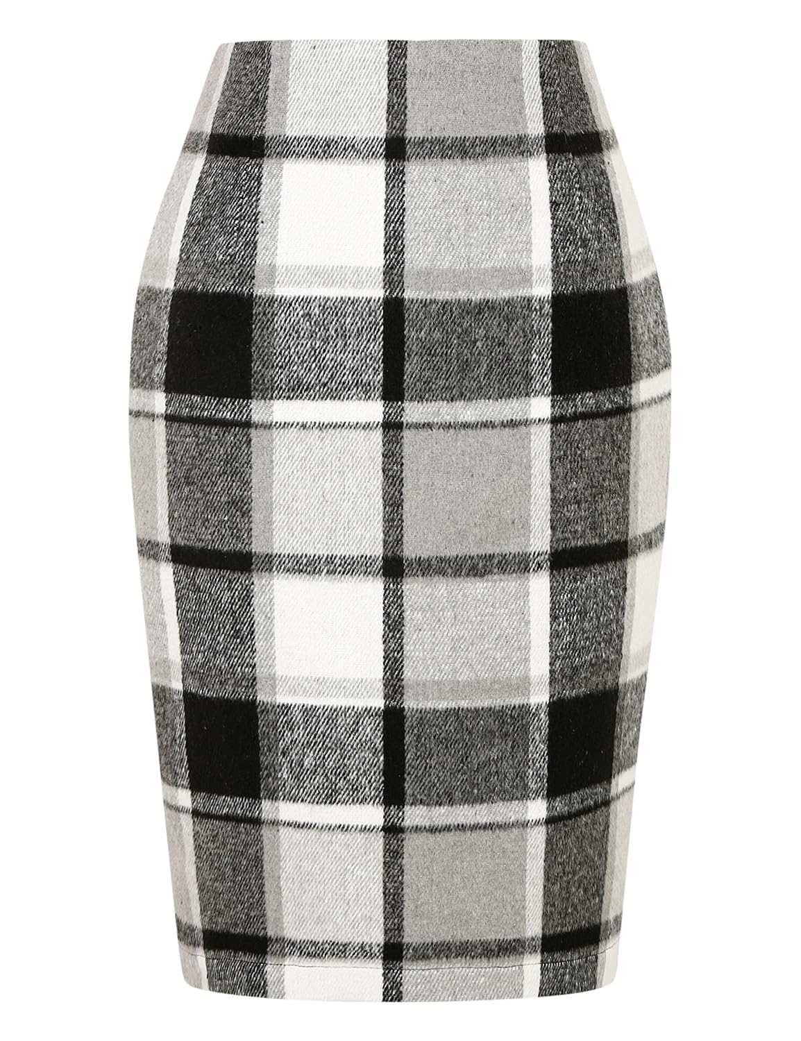 IDEALSANXUN Women's Wool Plaid Pencil Midi Skirt with Slit, Grey, S