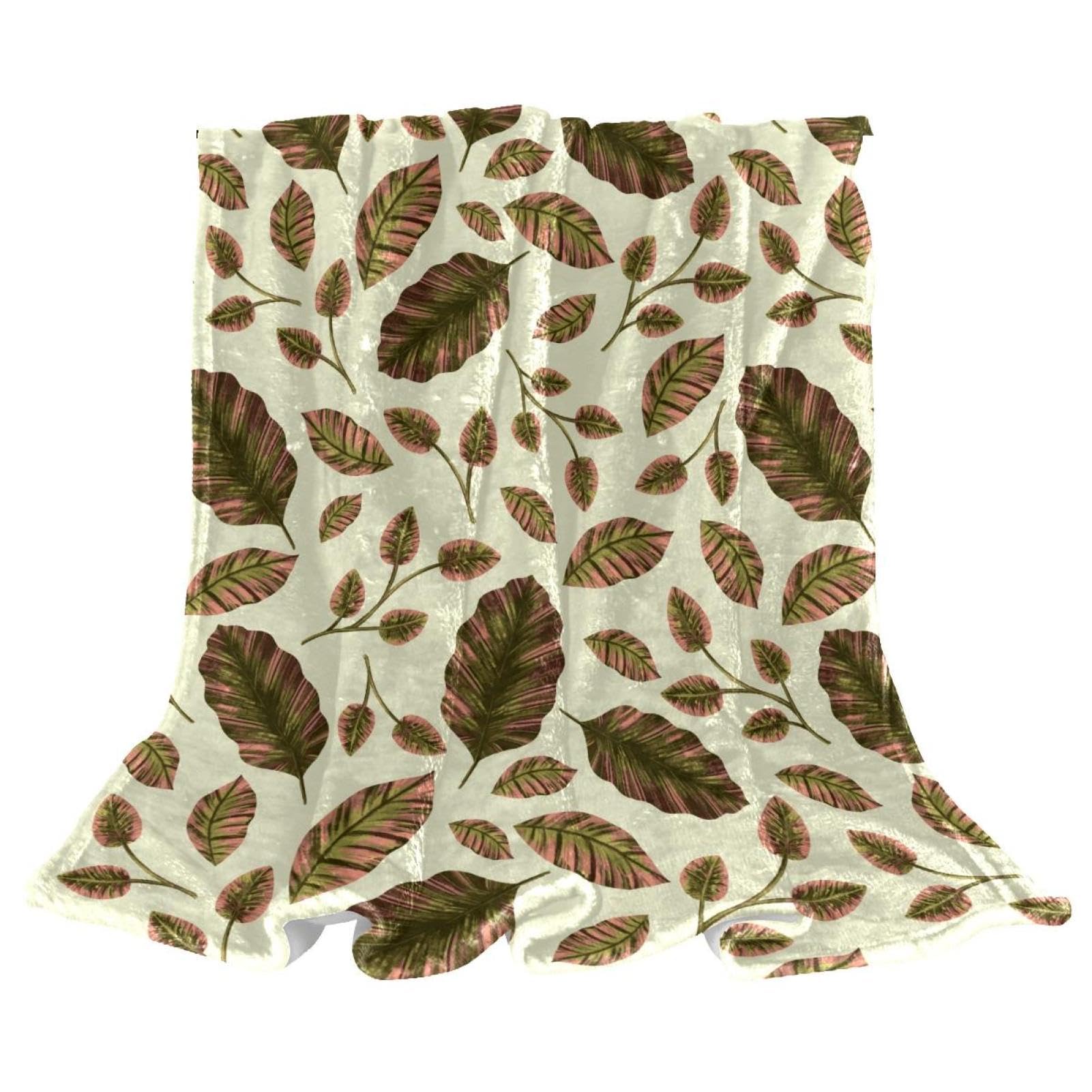 Couverture polaire feuilles vertes 150x130 cm pour lit et canapé