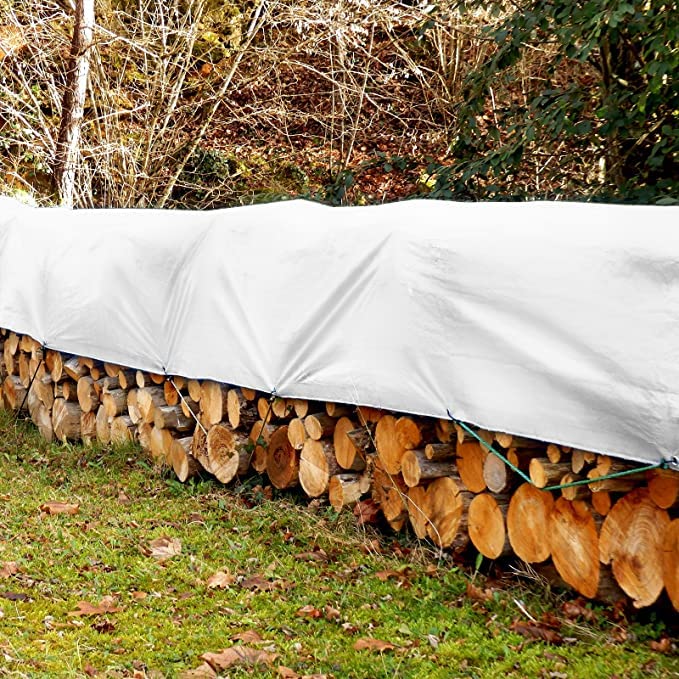 etm Plandeka z tkaniny 6 x 8 m, 140 g/m², biała, do użytku na zewnątrz, do ogrodu, przyczep itp. – plandeka okryciowa z oczkami – ochronna plandeka okryciowa z oczkami, odporna na warunki