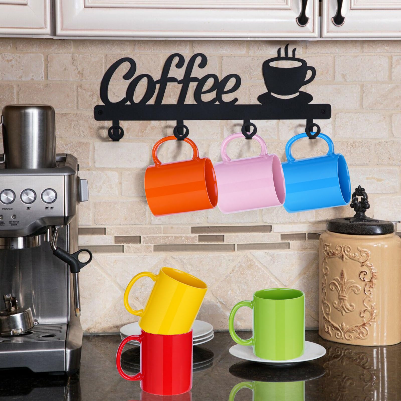 Juego de 6 tazas de cerámica con asa para café con leche, té caliente, capuchino, moca, cacao turquesa, té, lavavajillas, horno, microondas, multicolor (6, multicolor)