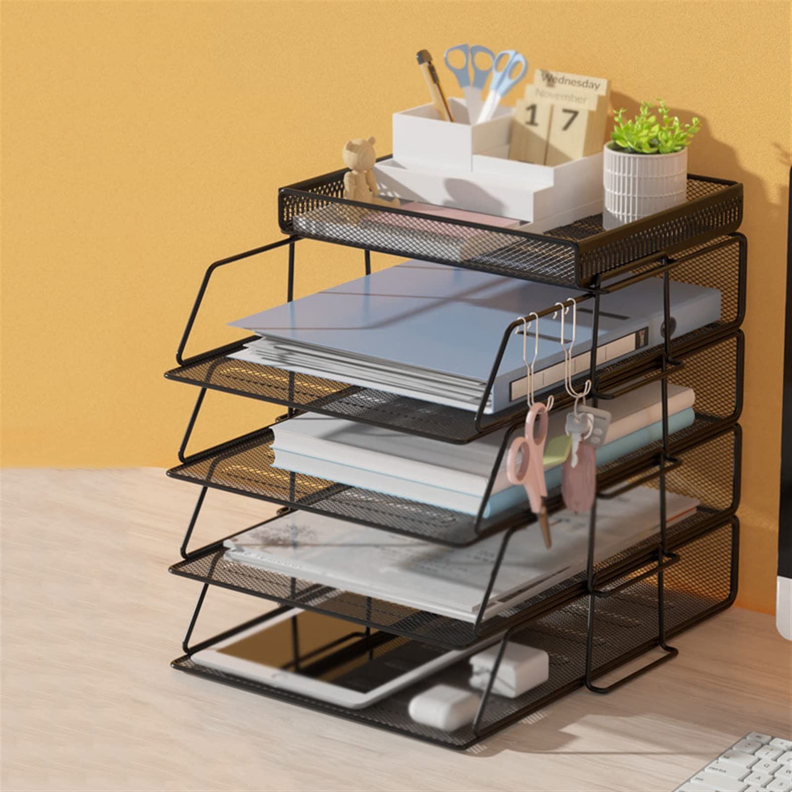 File Rack Scaffale for ufficio Scrivania, Organizzatore di scrivania in metallo impilabile, Organizzatore da scrivania, Scatola di immagazzinaggio Telaio del file, Informazioni Bookstand Rack Office F