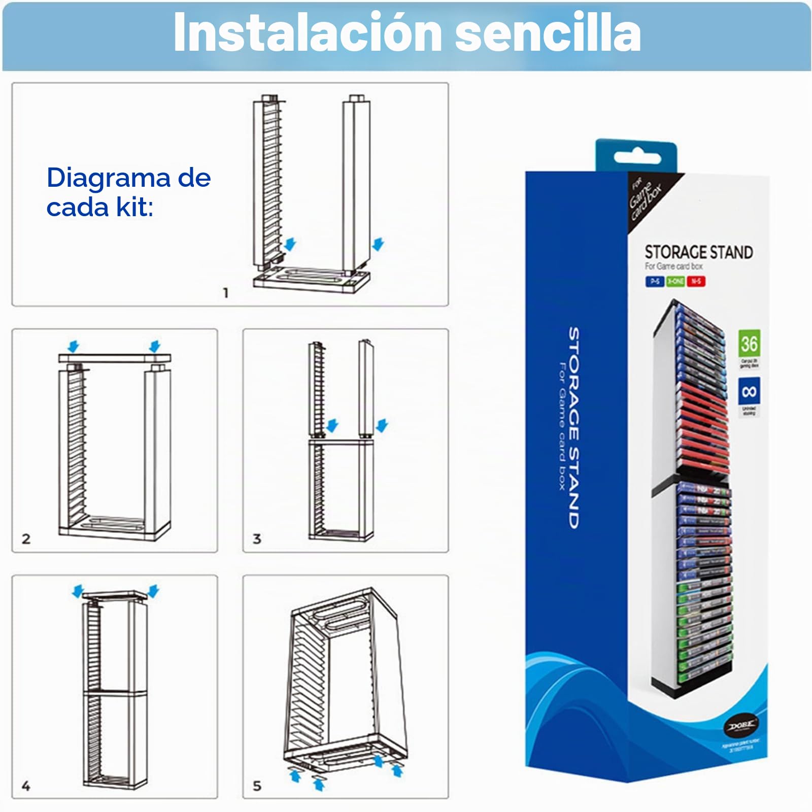 Esenlong Torre de almacenamiento de juegos PS5, soporte universal para juegos PS4, Xbox Nintendo Switch, con capacidad para 36 discos de juego PS5 (Almacenamiento 36)
