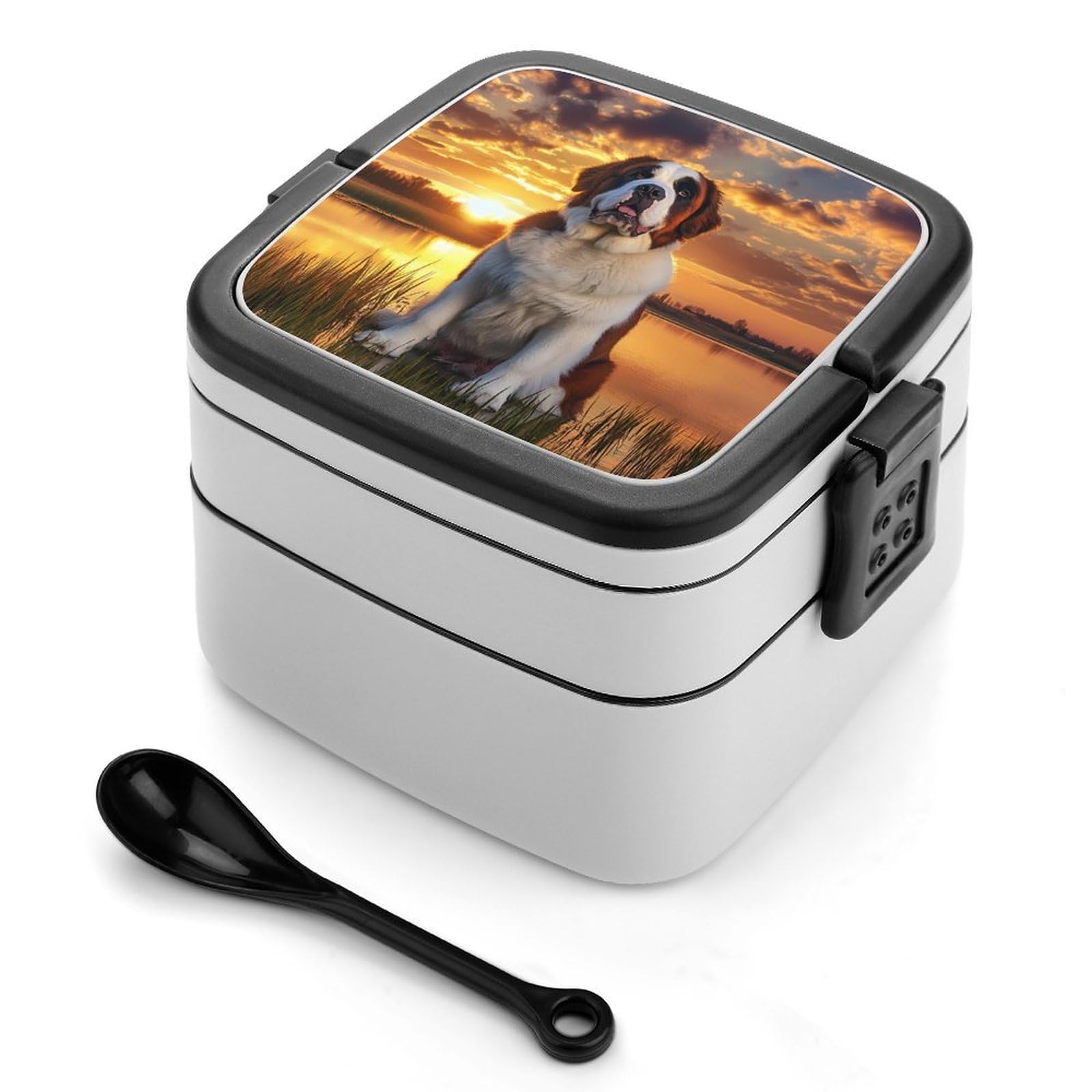 CGSBNGHA Saint Bernard Dog Sunset Bento Lunch Box 2 Layer Lunchbox Food Container for Adults Office