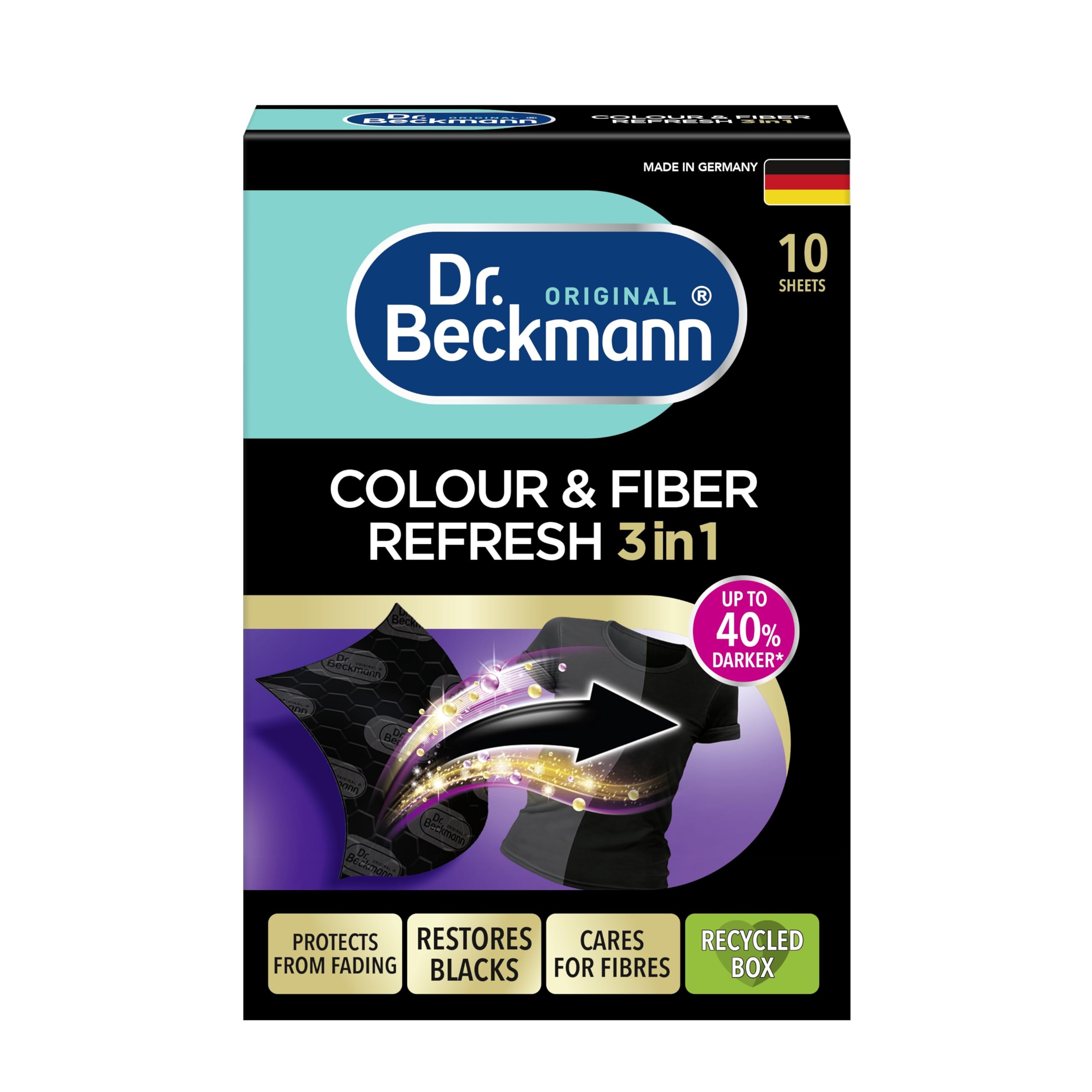 3 in 1 Black&Fibre refresh Sheets, Restores and protects faded black garments, Smoothens rough fibres, Easy to use, DIY, Laundry Cleaning Essentials, 10 Sheet