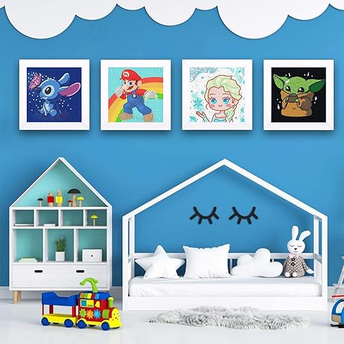 Miniatura 2 de hkejoi Paquete de 4 kits de pintura de diamantes para niños con marco, arte de diamantes para niños, kits de pintura de diamantes para niños a