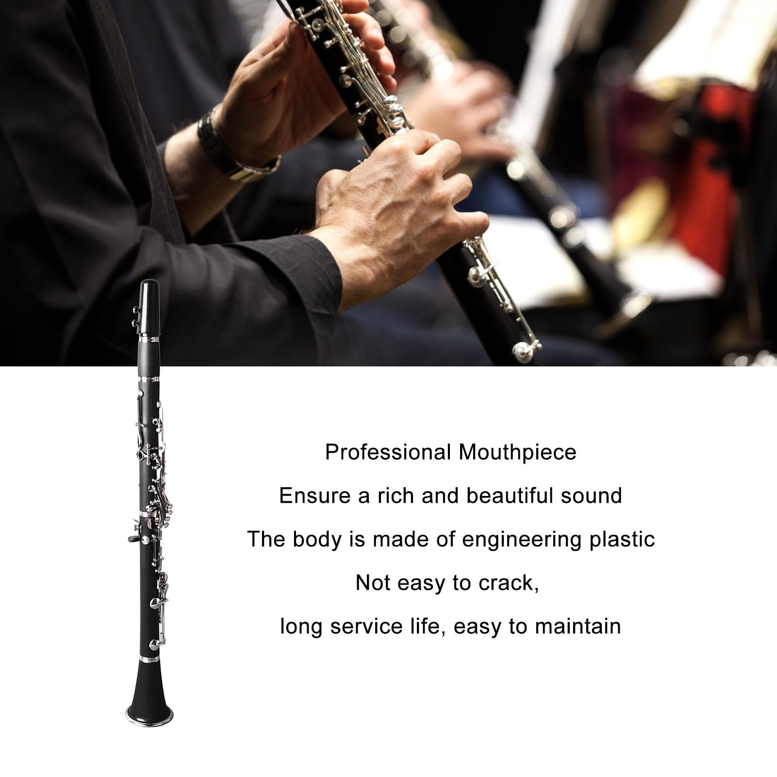 CHICIRIS Calidad de Sonido Profesional, Ingeniería Cuerpo de Plástico, Teclas Chapadas Ni Clarinete BB con de la Correa de Hombro Clamp/Holder de Caña para Músicos