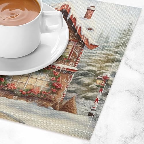 Miniatura 3 de Christmas House, Gingerbread Table Placemats Set of 4 Merry Christmas Gingerbread Cafe Heat-Resistant Tablemats Kitchen Table Mats Cotton Linen