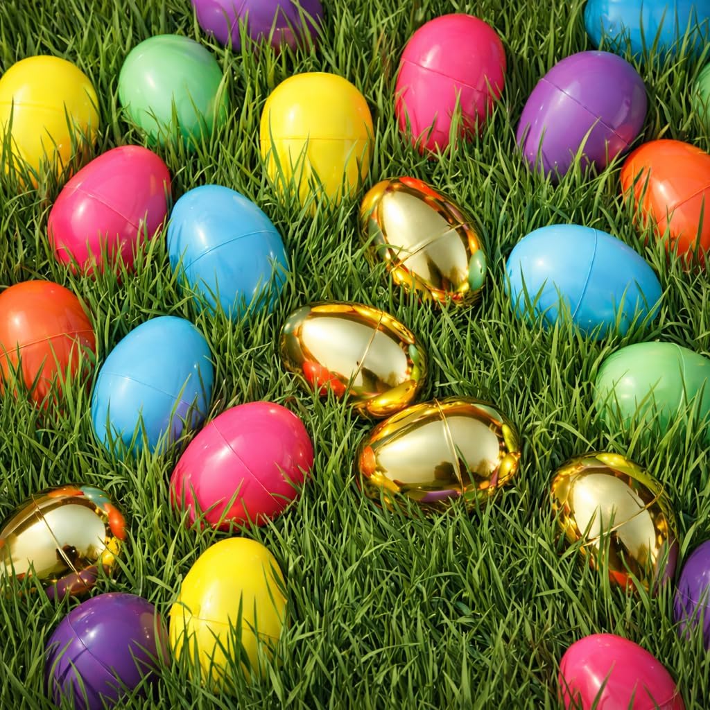 Taboom Bulk Easter Plastic Eggs 260 Count 2.3 Inch Empty Colored & Gold Fillable Egg with Strong Snap-Tight Seal For Easter Egg Hunts, Party Favors, Fillers & Basket Stuffers